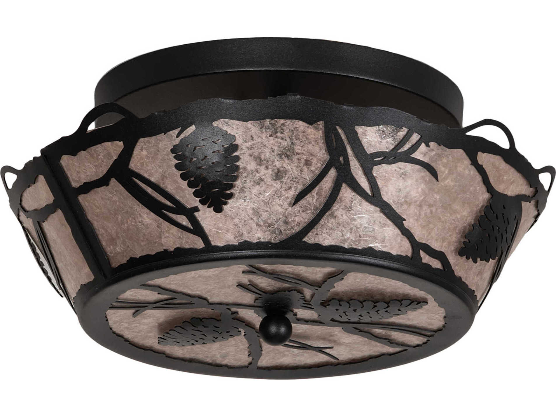 Meyda Whispering Pines 3-Light Black Silver Mica Bowl Flush Mount