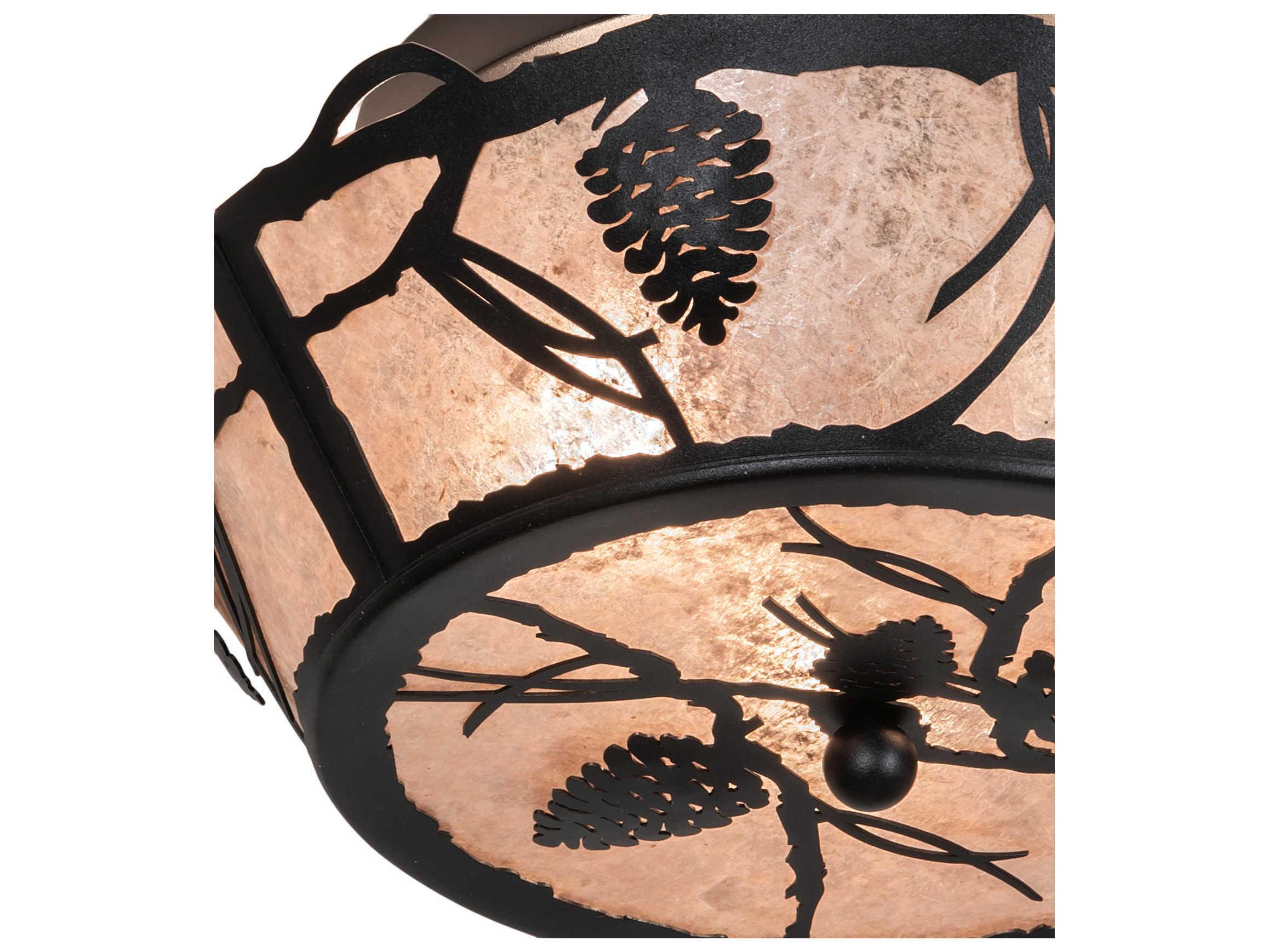 Meyda Whispering Pines 3-Light Black Silver Mica Bowl Flush Mount