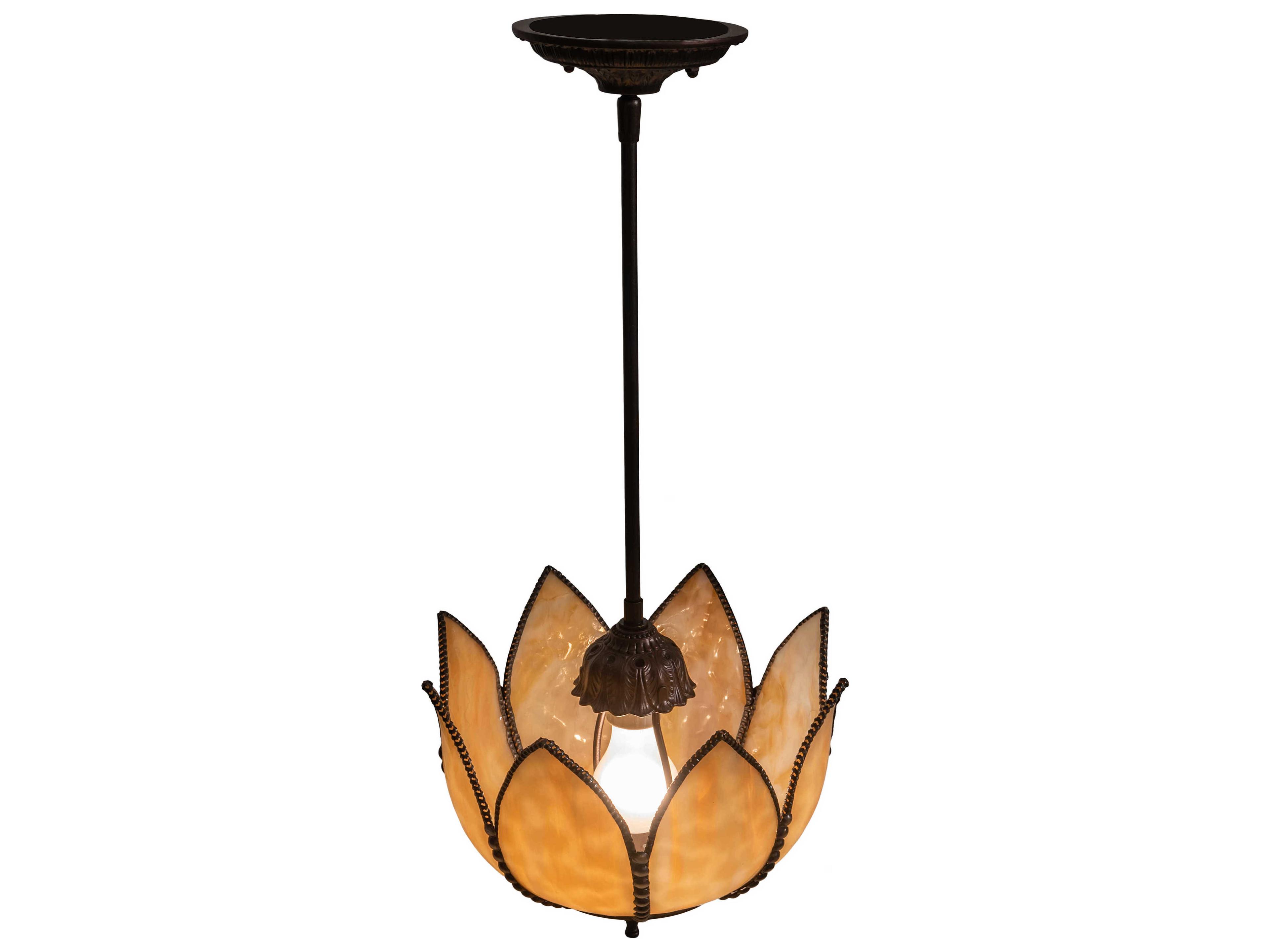 Meyda Tulip 1-Light Mahogany Bronze Off White Glass Tiffany Mini Pendant