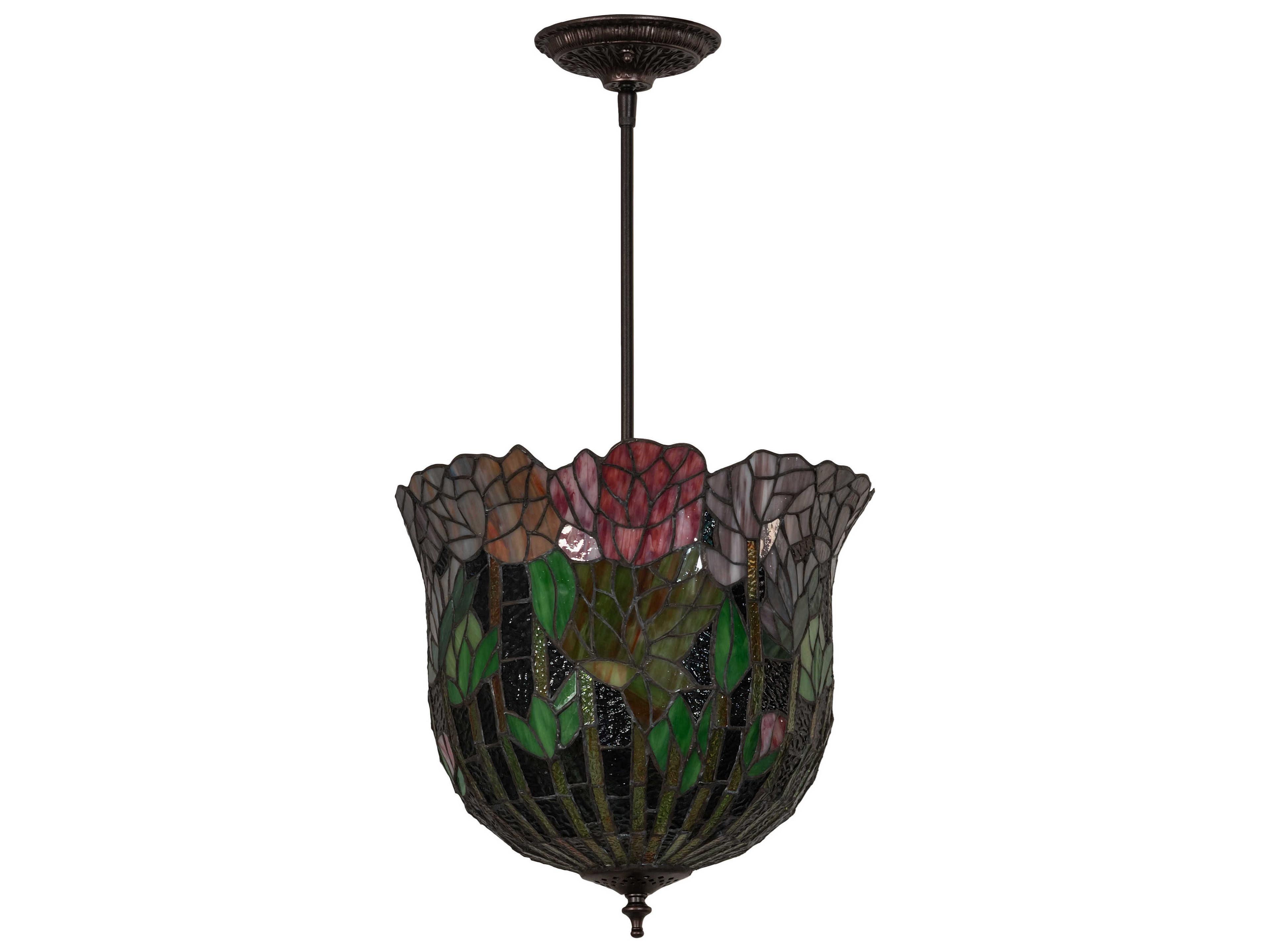 Meyda Tiffany Honey Locust 1-Light Mahogany Bronze Blue Glass Bell Pendant