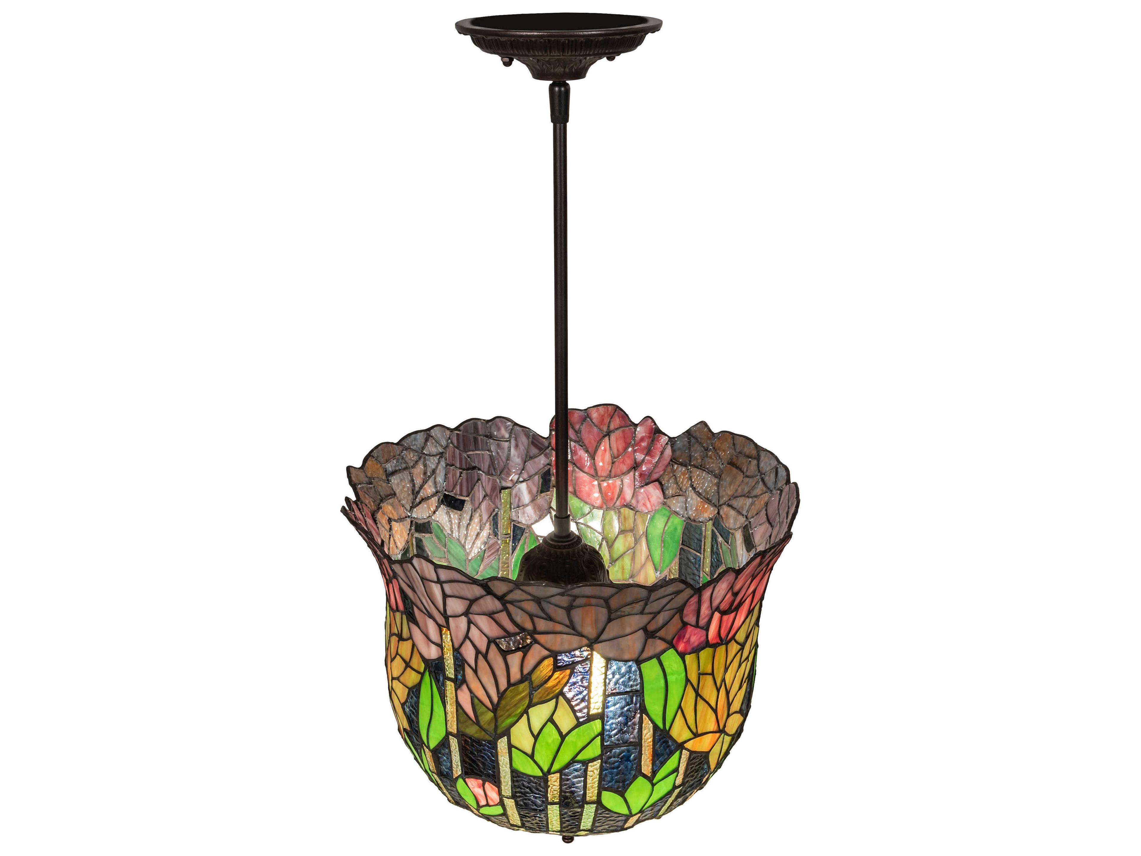 Meyda Tiffany Honey Locust 1-Light Mahogany Bronze Blue Glass Bell Pendant