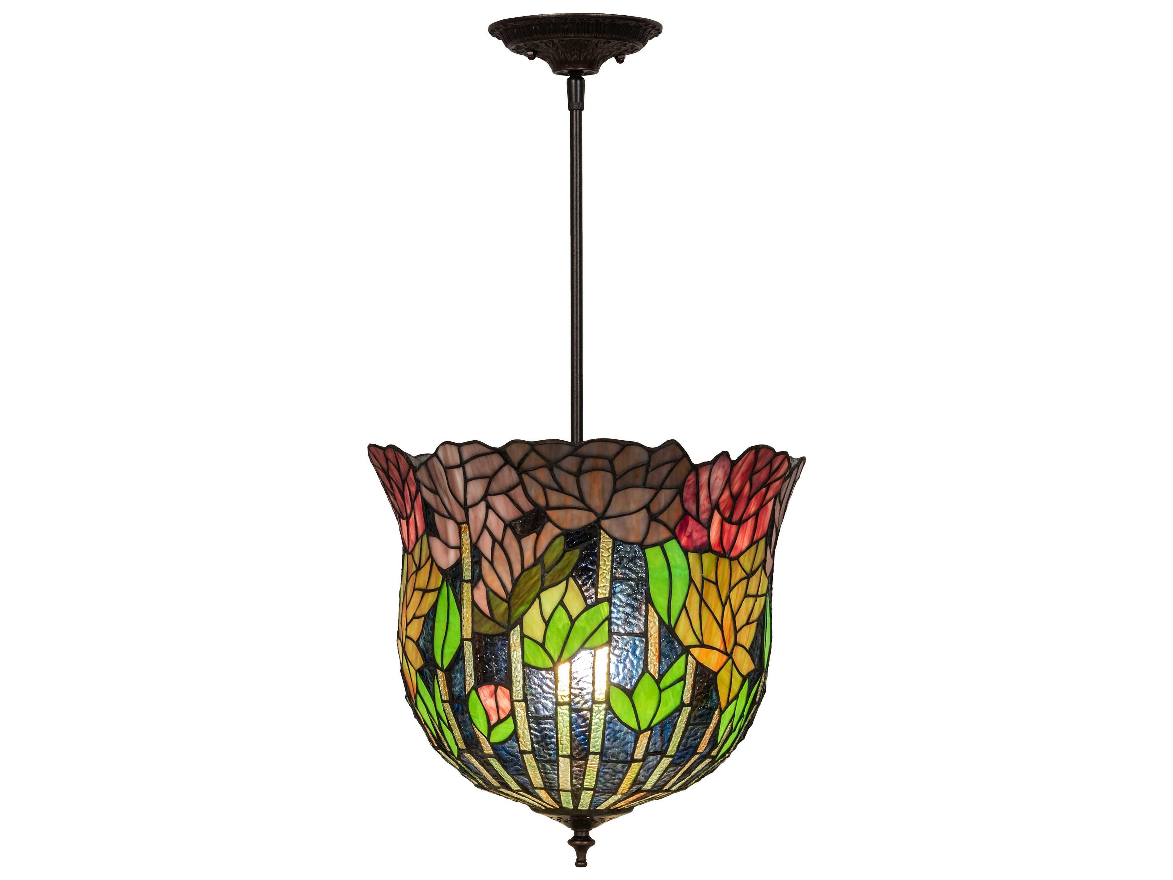 Meyda Tiffany Honey Locust 1-Light Mahogany Bronze Blue Glass Bell Pendant