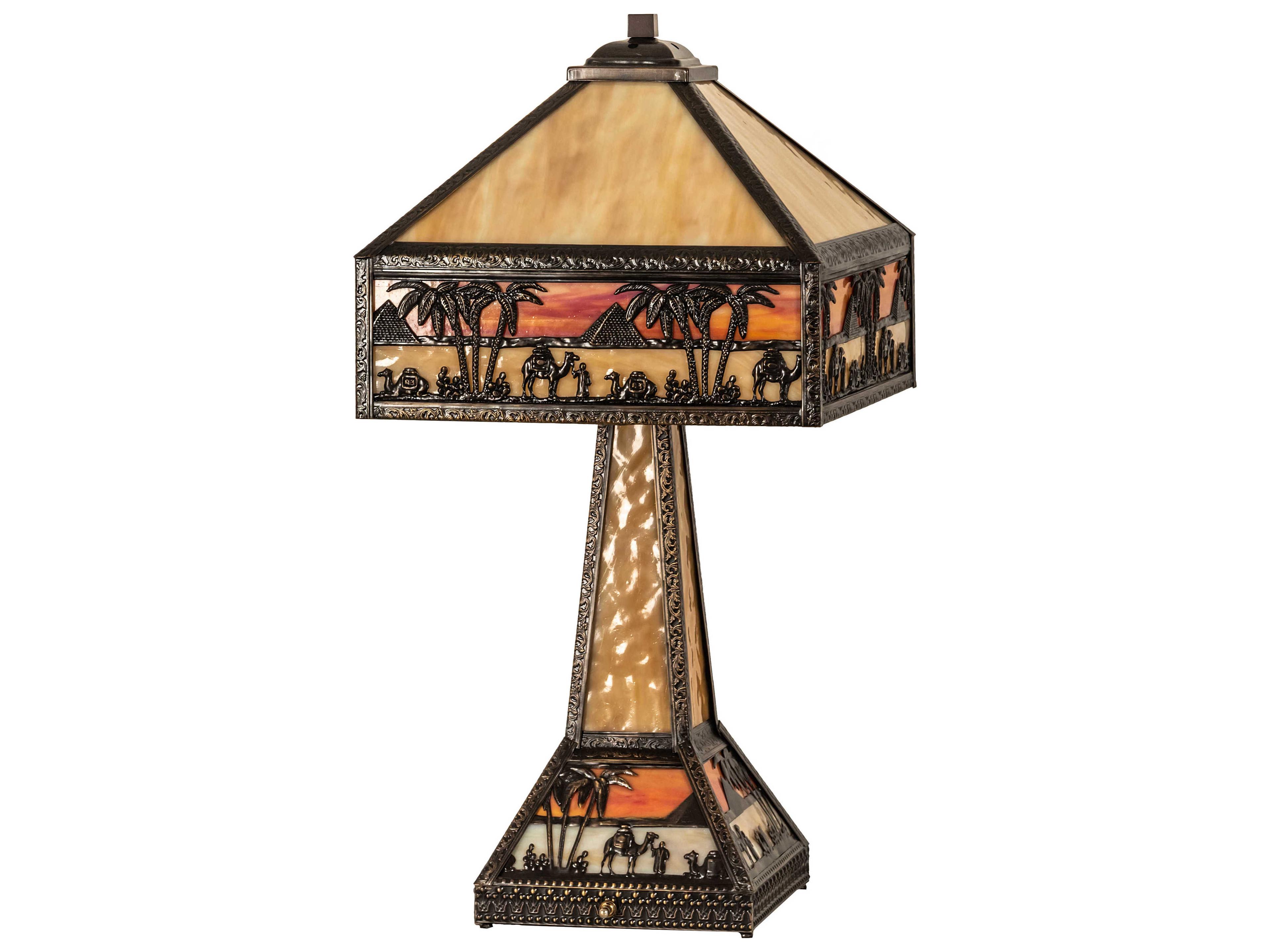Meyda Camel Glass Tiffany Craftsman Brown Off White Buffet Lamp