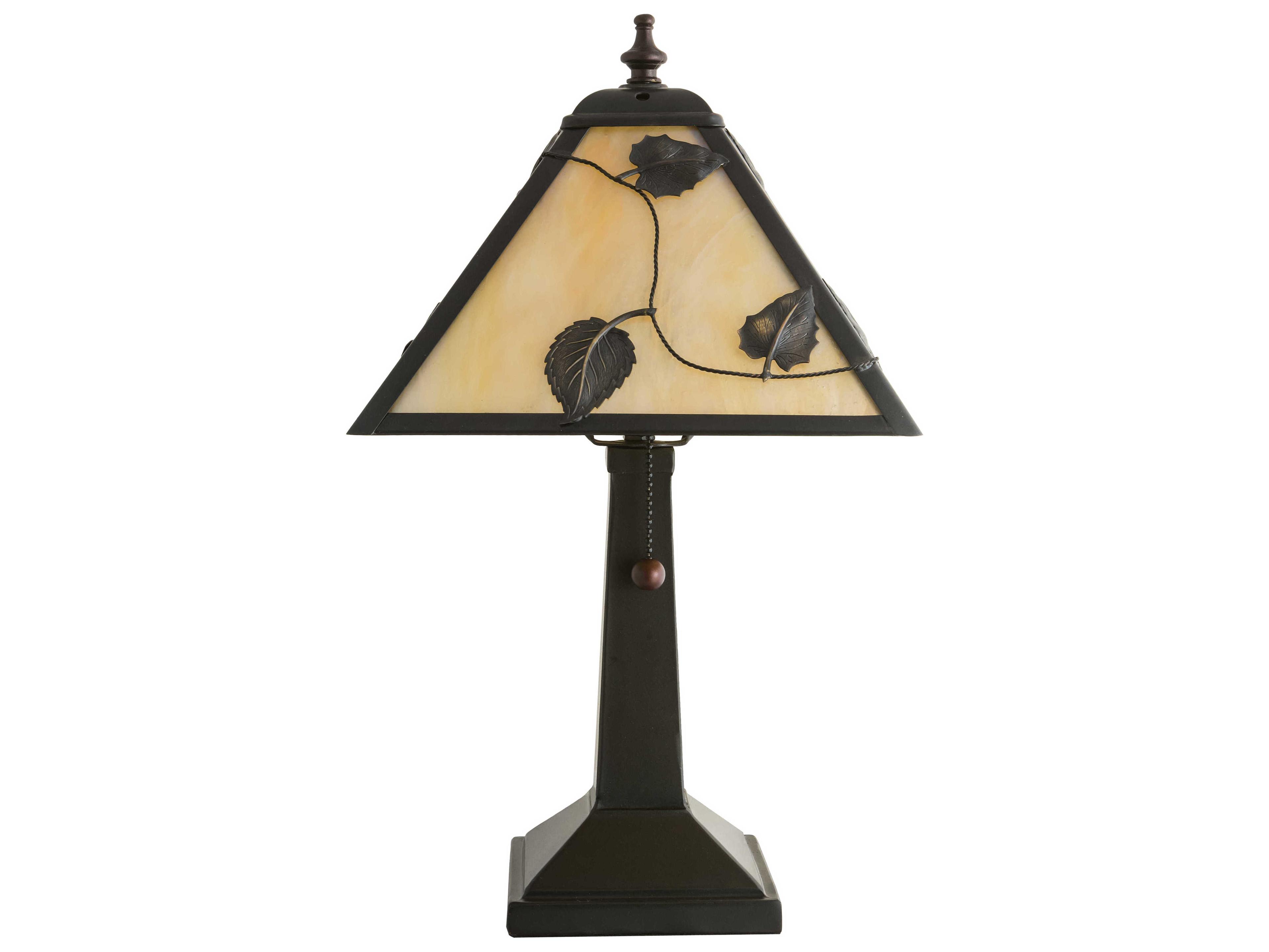 Meyda Vine Leaf Glass Craftsman Brown Off White Table Lamp