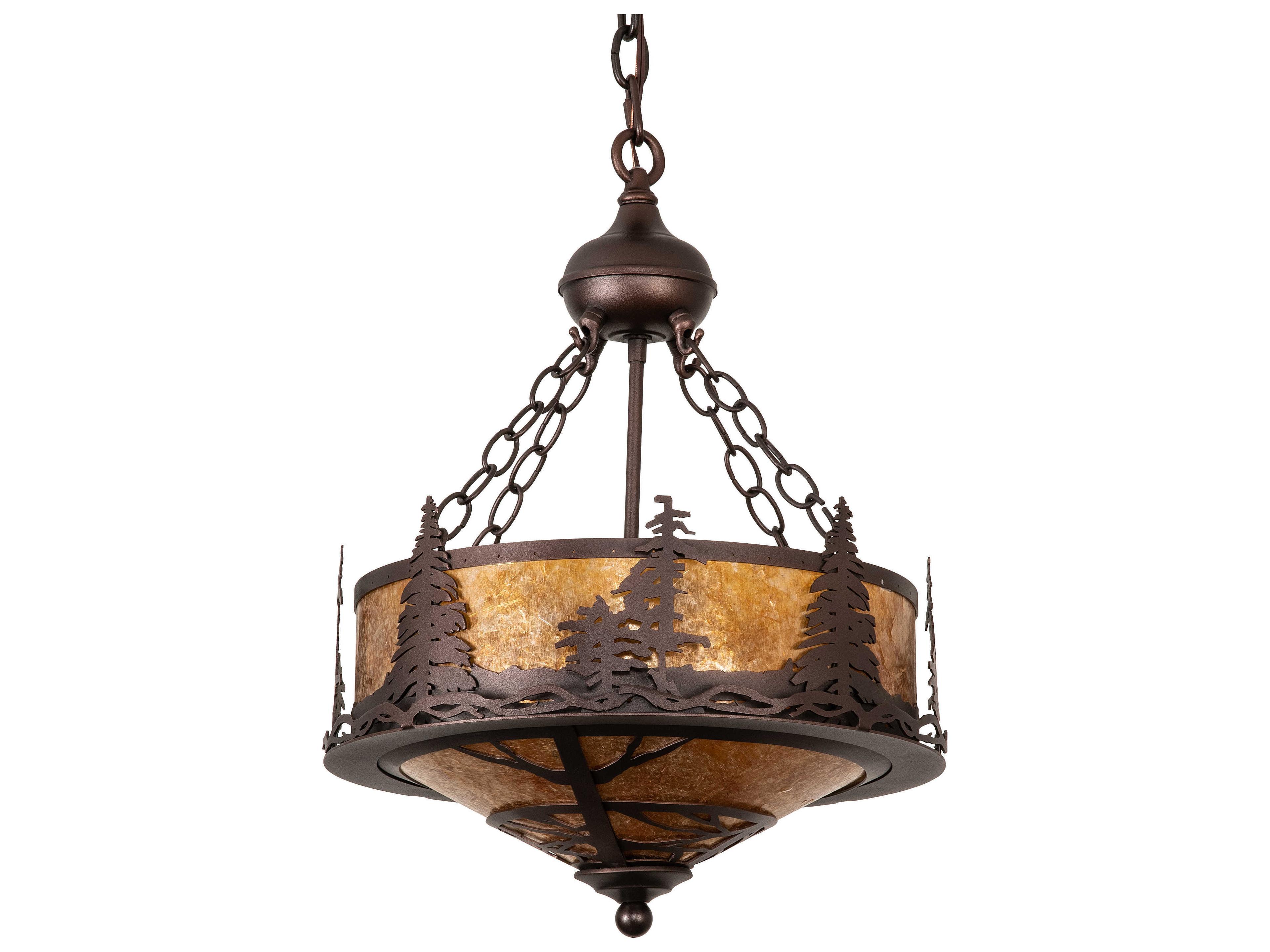Meyda Tall Pines 3 3-Light Mahogany Bronze Brown Drum Pendant
