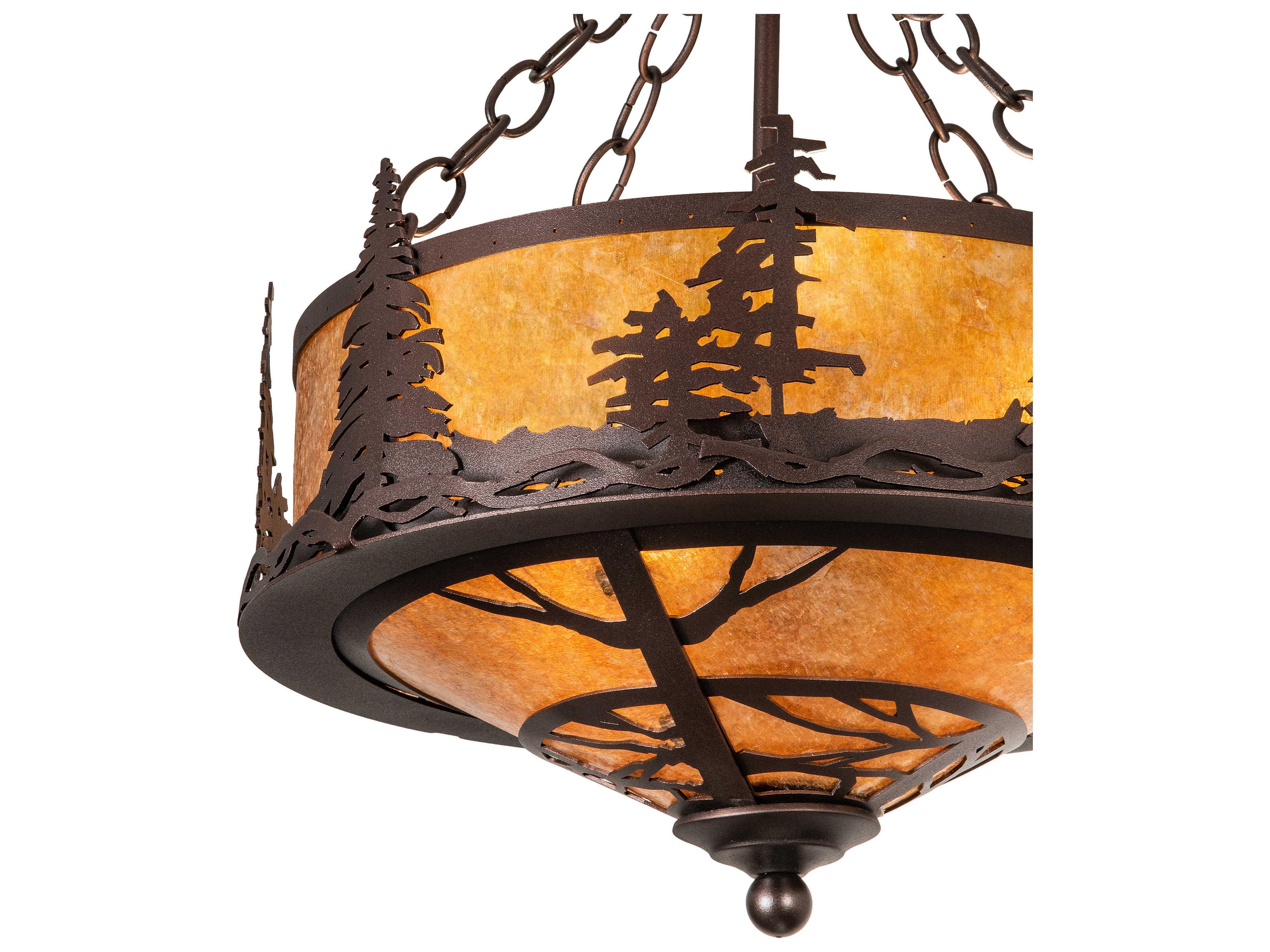 Meyda Tall Pines 3 3-Light Mahogany Bronze Brown Drum Pendant