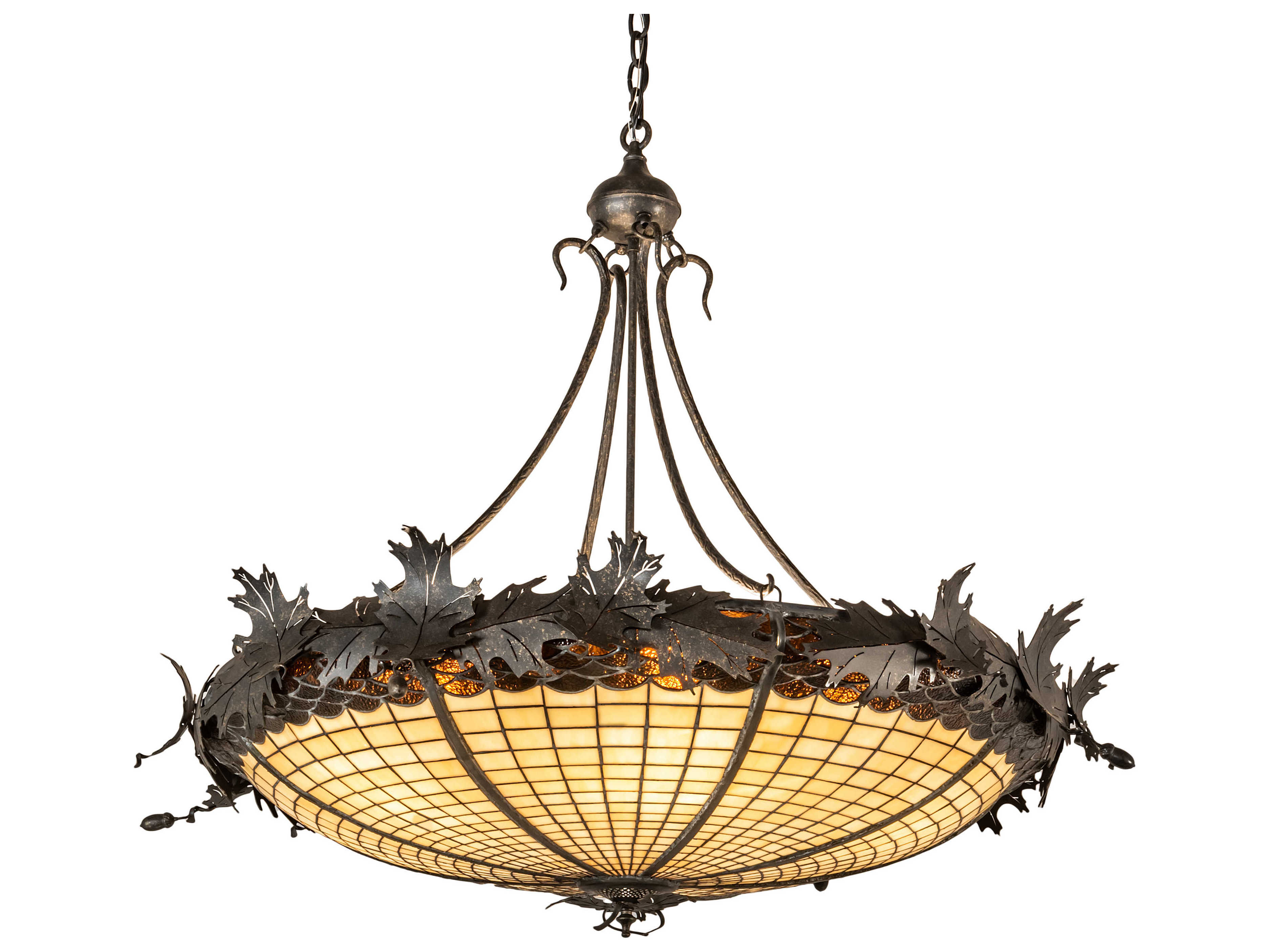 Meyda Greenbriar Oak 6-Light Weathered Bronze Brown Glass Tiffany Bowl Pendant