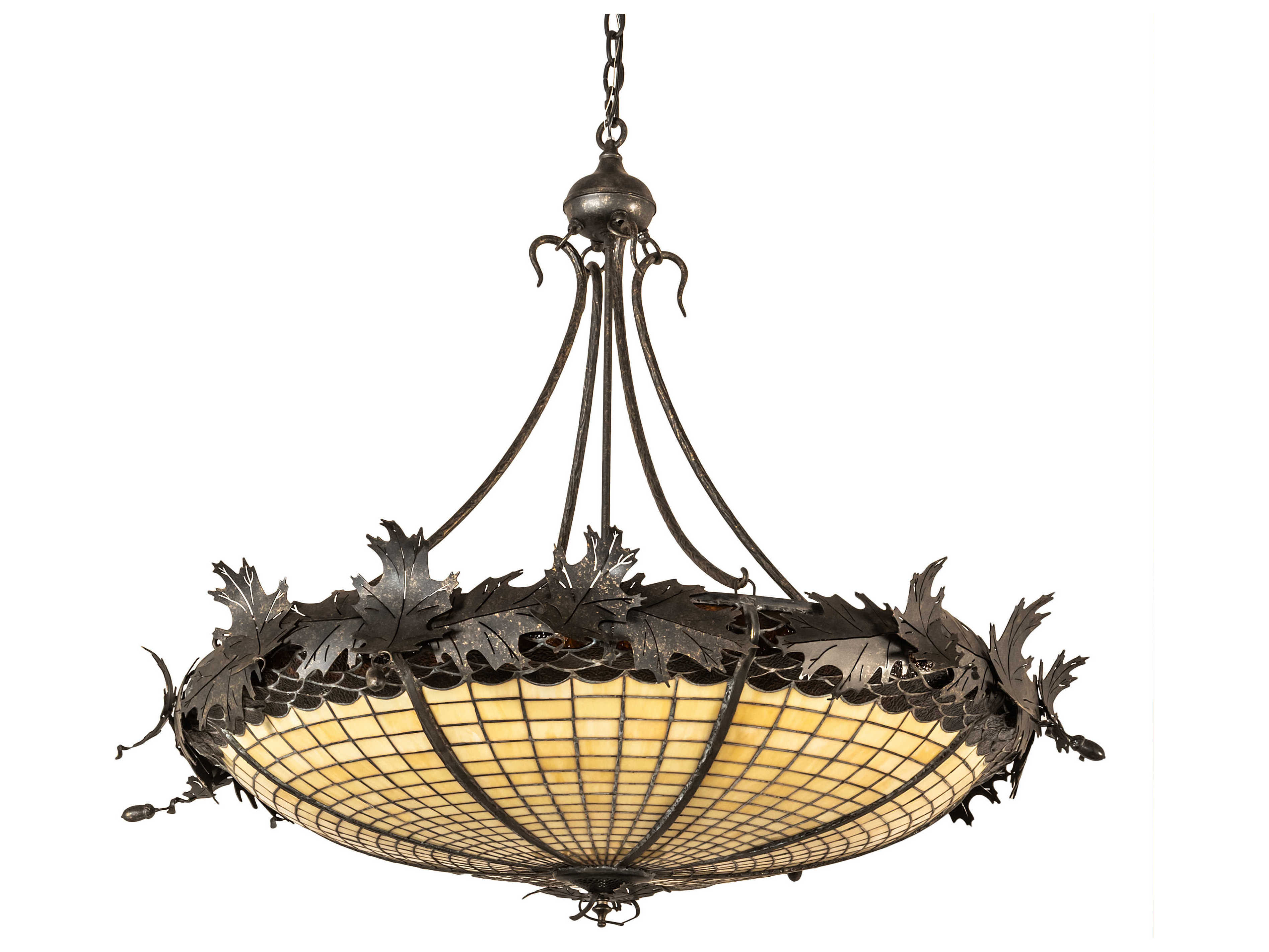 Meyda Greenbriar Oak 6-Light Weathered Bronze Brown Glass Tiffany Bowl Pendant