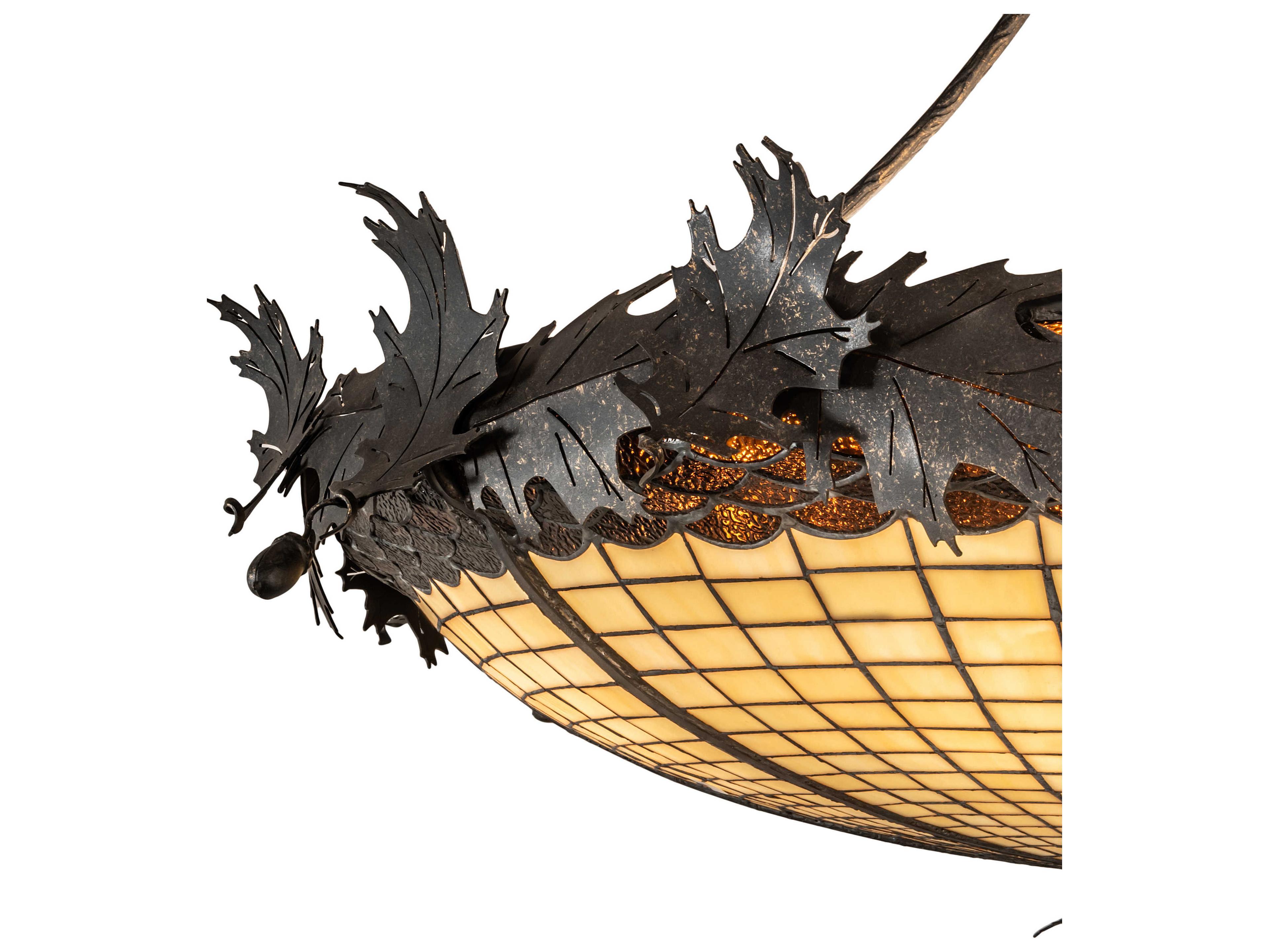 Meyda Greenbriar Oak 6-Light Weathered Bronze Brown Glass Tiffany Bowl Pendant