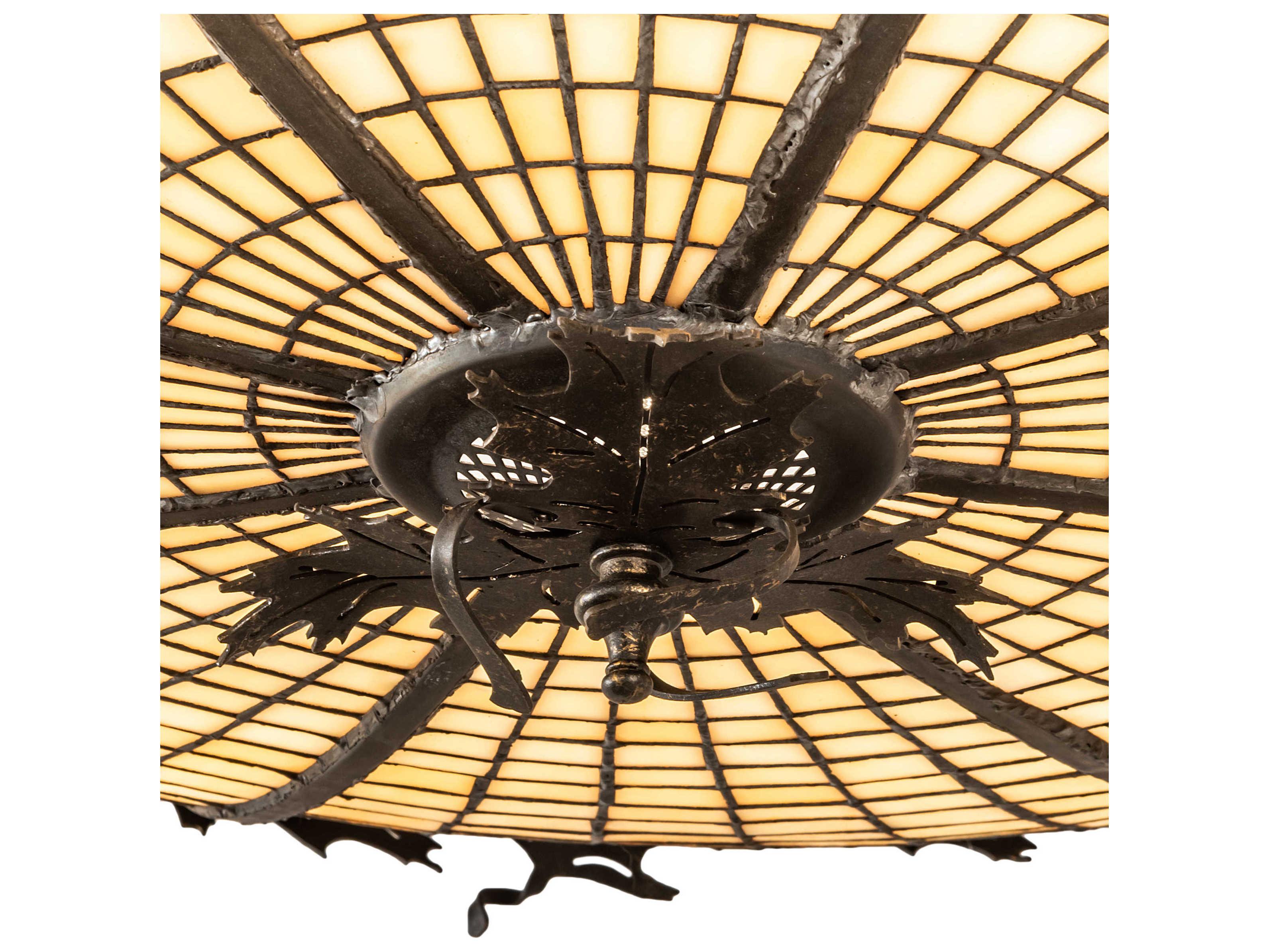 Meyda Greenbriar Oak 6-Light Weathered Bronze Brown Glass Tiffany Bowl Pendant