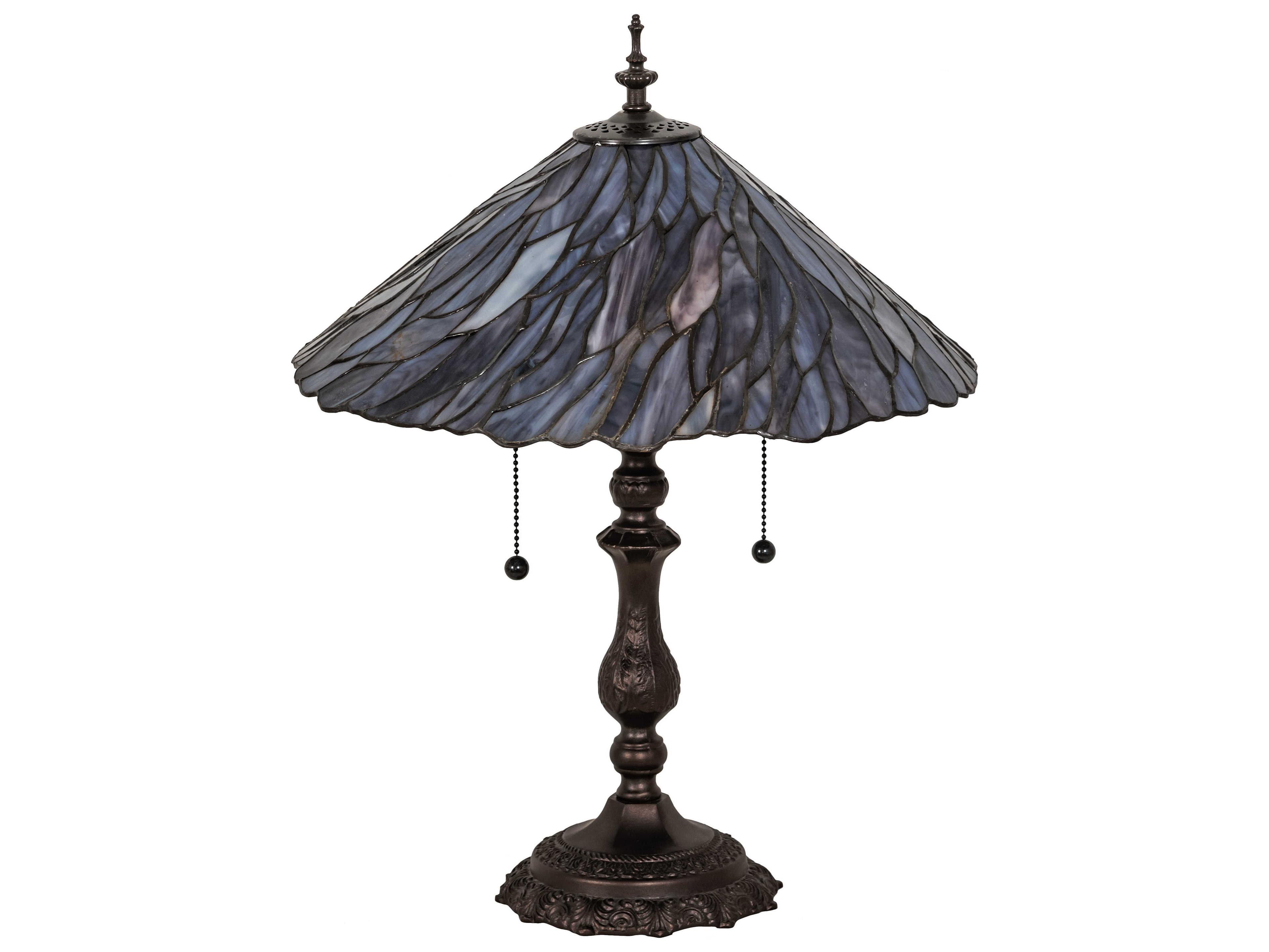 Meyda Jadestone Willow Mahogany Bronze Blue Glass Tiffany Table Lamp