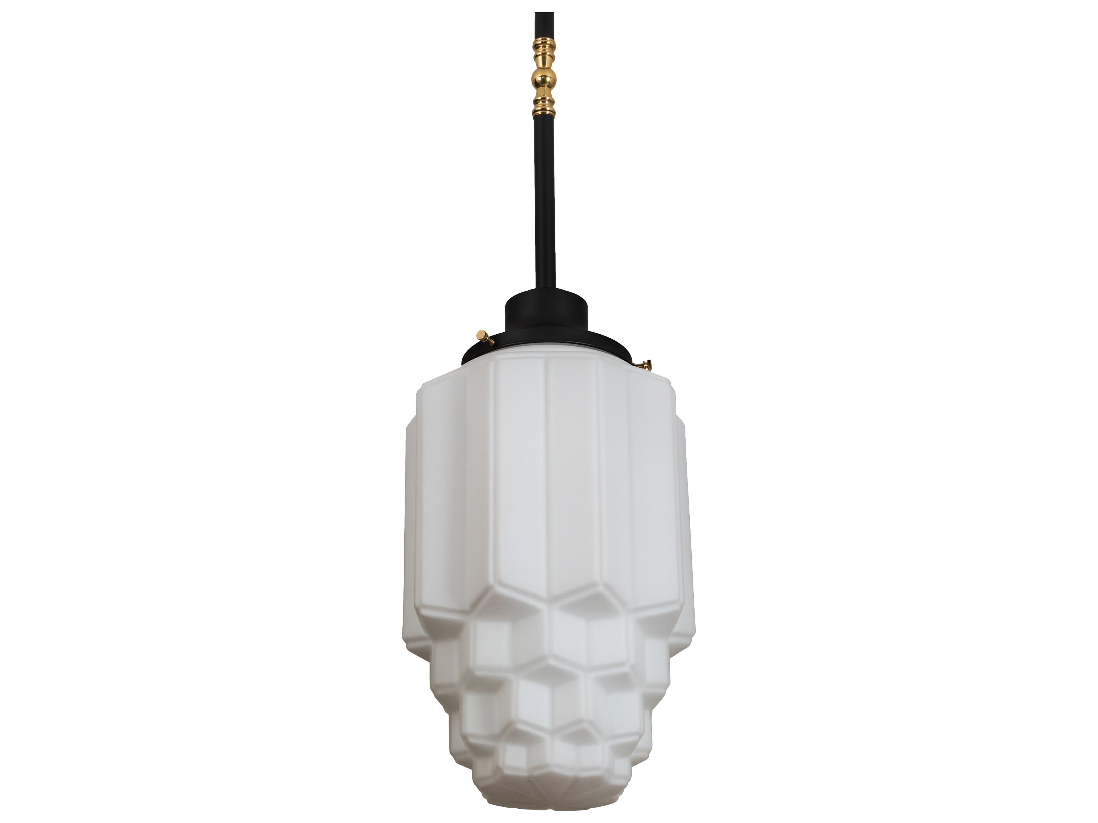 Meyda Paramount 1-Light Black White Glass Mini Pendant