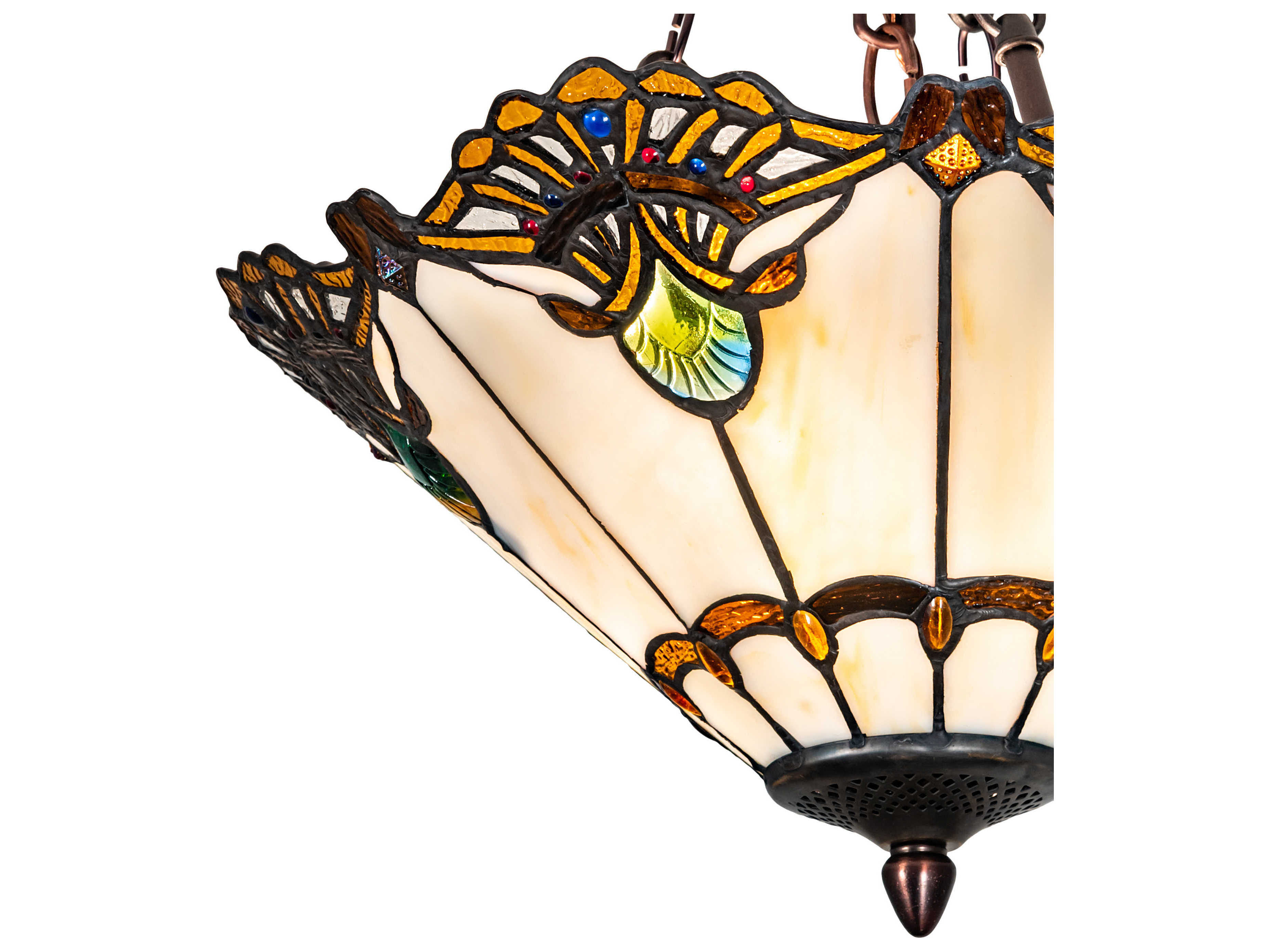 Meyda Shell With Jewels 3-Light Mahogany Bronze Blue Glass Tiffany Semi Flush Mount