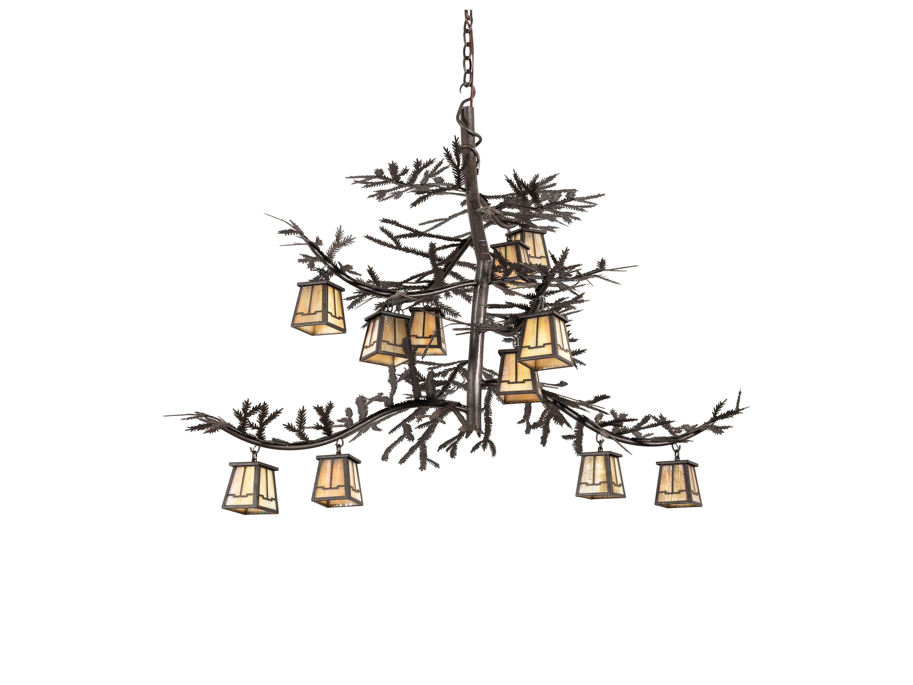 Meyda Pine Branch 12-Light Rust Copper Brown Glass Lantern Chandelier