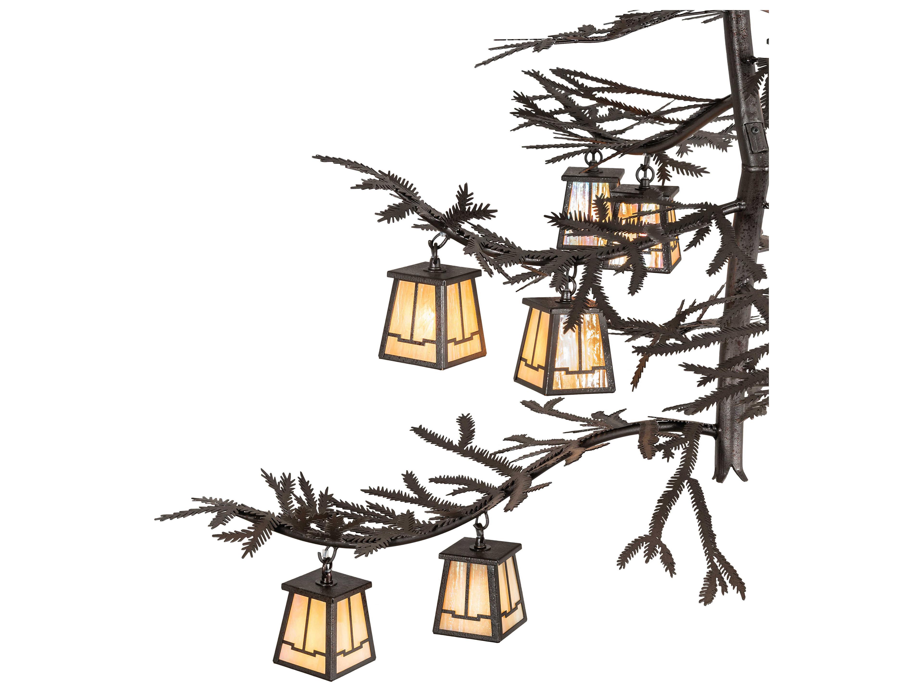 Meyda Pine Branch 12-Light Rust Copper Brown Glass Lantern Chandelier