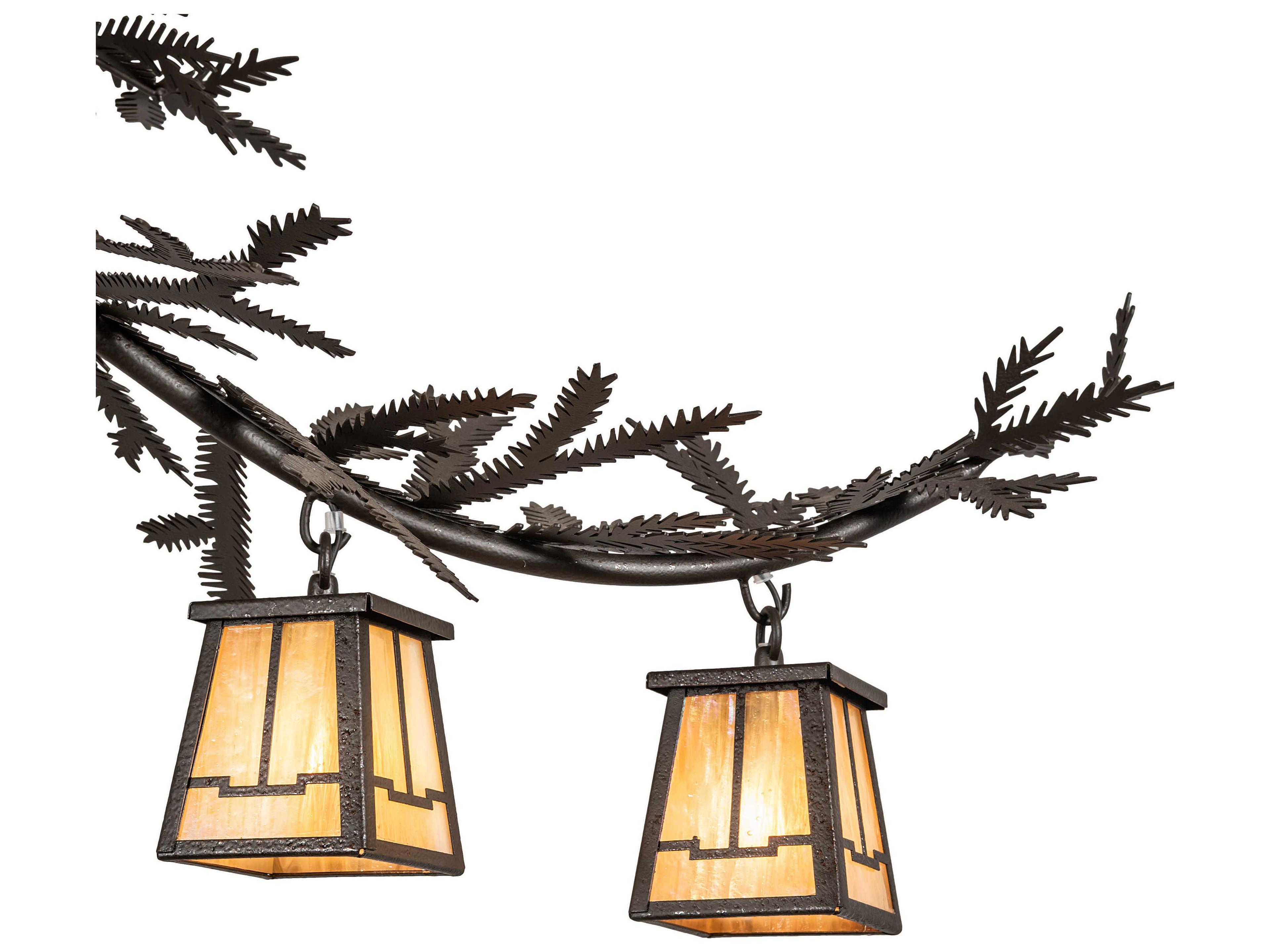 Meyda Pine Branch 12-Light Rust Copper Brown Glass Lantern Chandelier