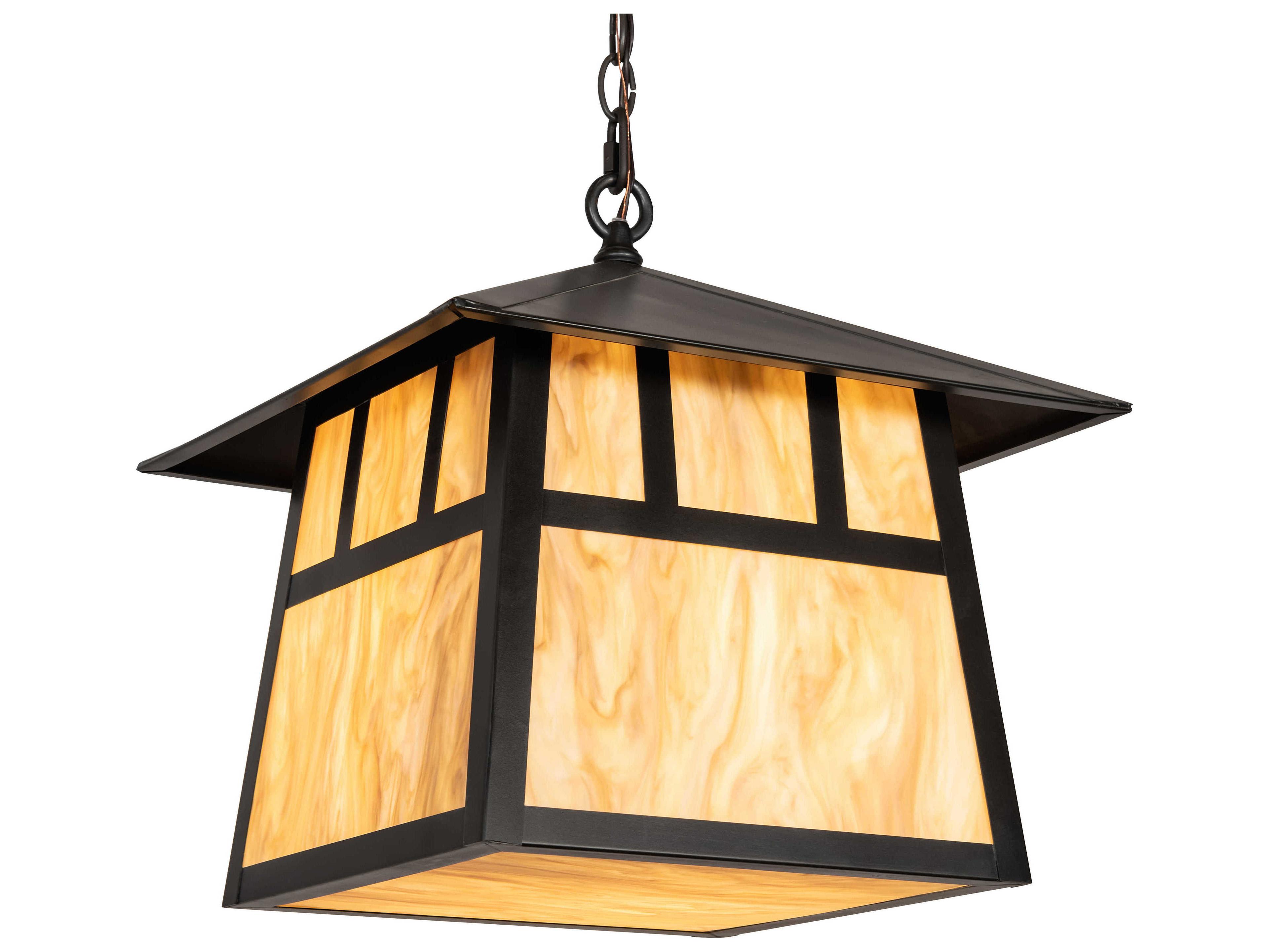 Meyda Stillwater Double Bar Mission 3-Light Craftsman Brown Lantern Pendant
