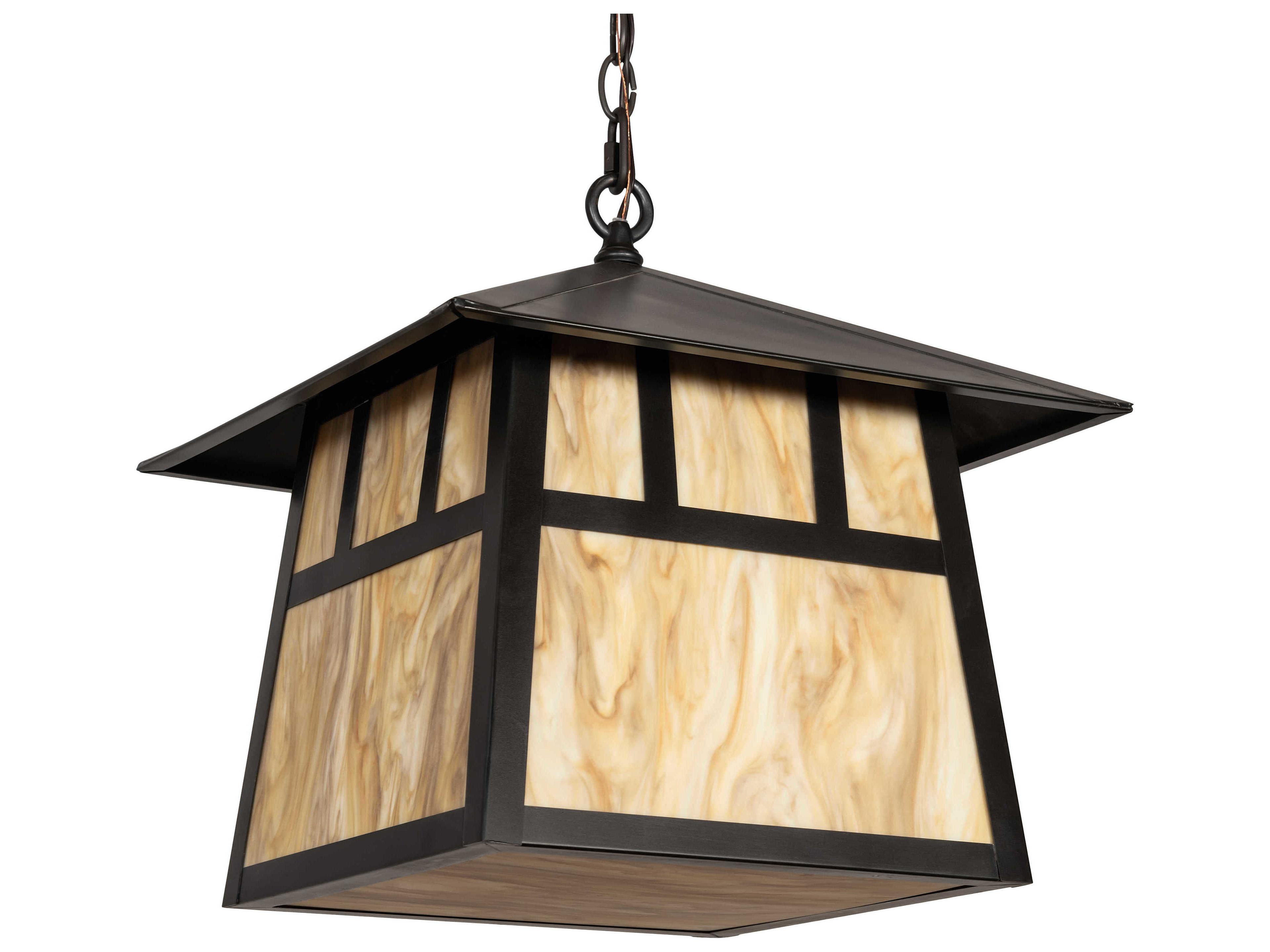 Meyda Stillwater Double Bar Mission 3-Light Craftsman Brown Lantern Pendant
