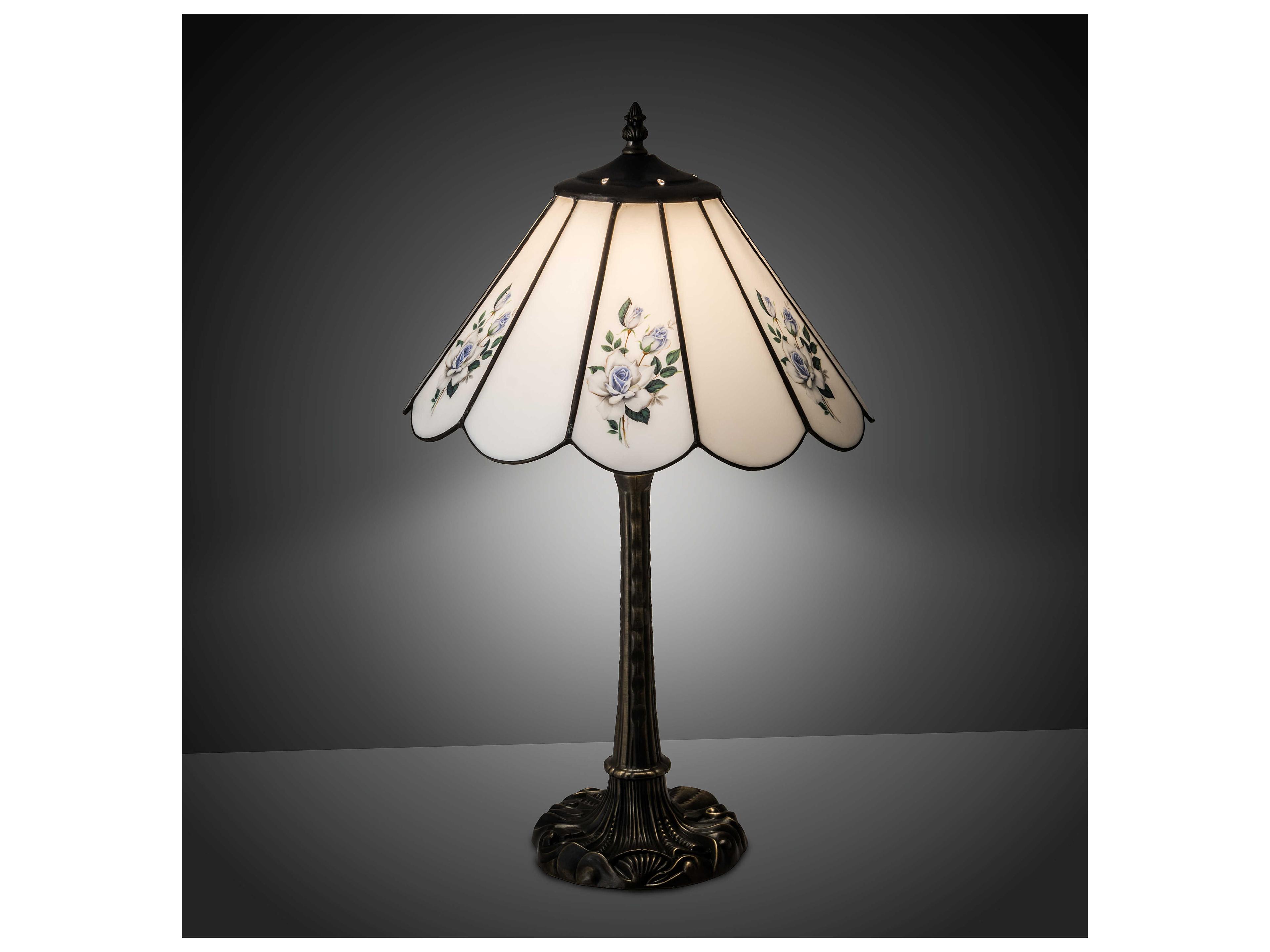 Meyda Roses Glass Green Blue White Table Lamp