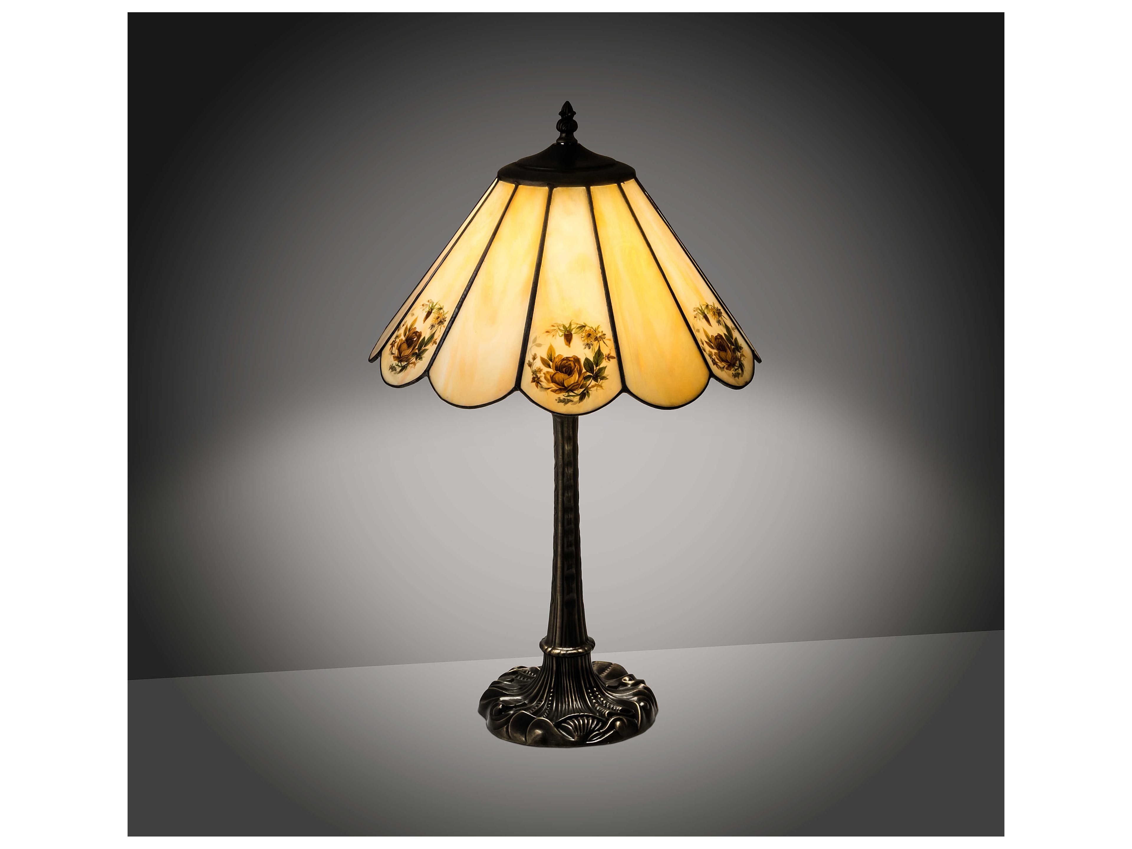 Meyda Roses Glass Coral Green Beige Off White Table Lamp