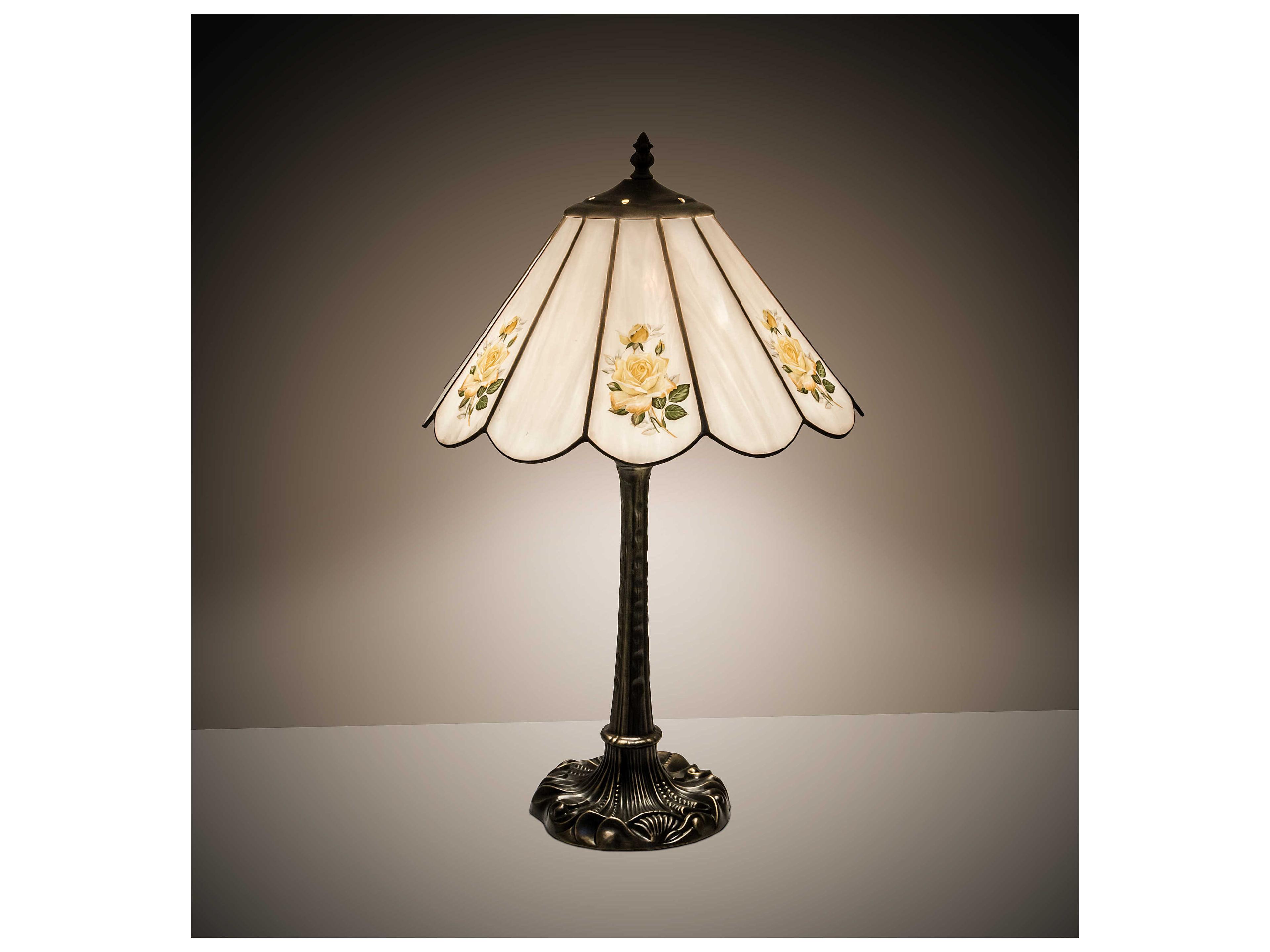 Meyda Roses Glass Sunflower Green White Yellow Table Lamp