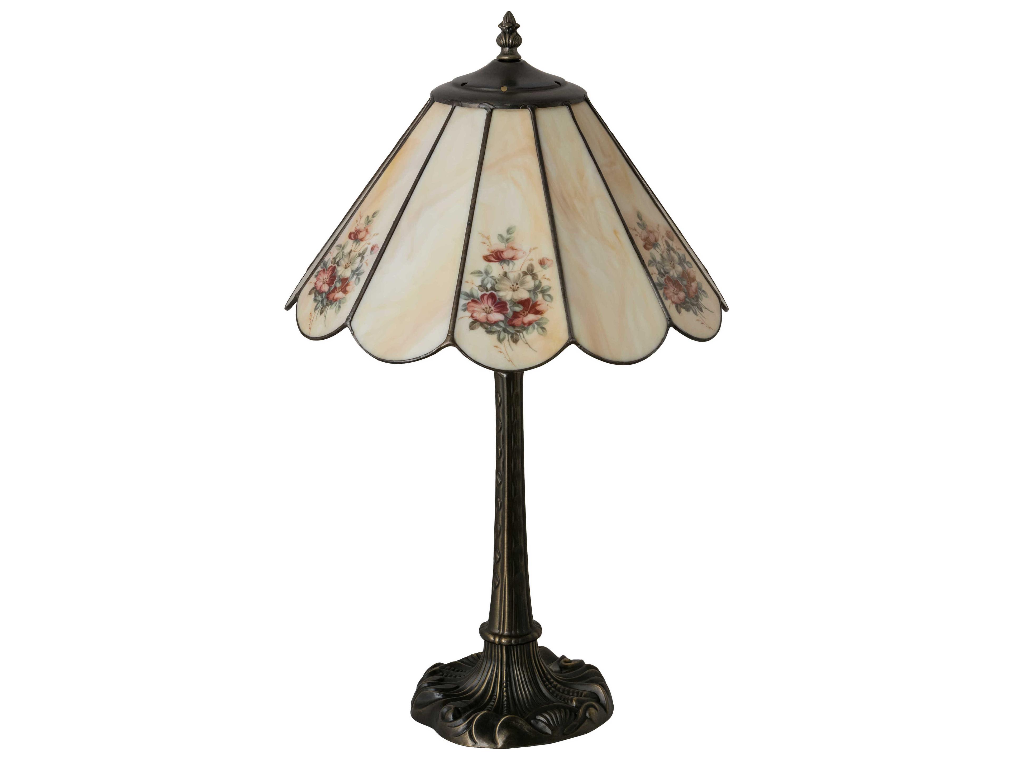 Meyda Pansies Glass Green Violet Beige Off White Table Lamp