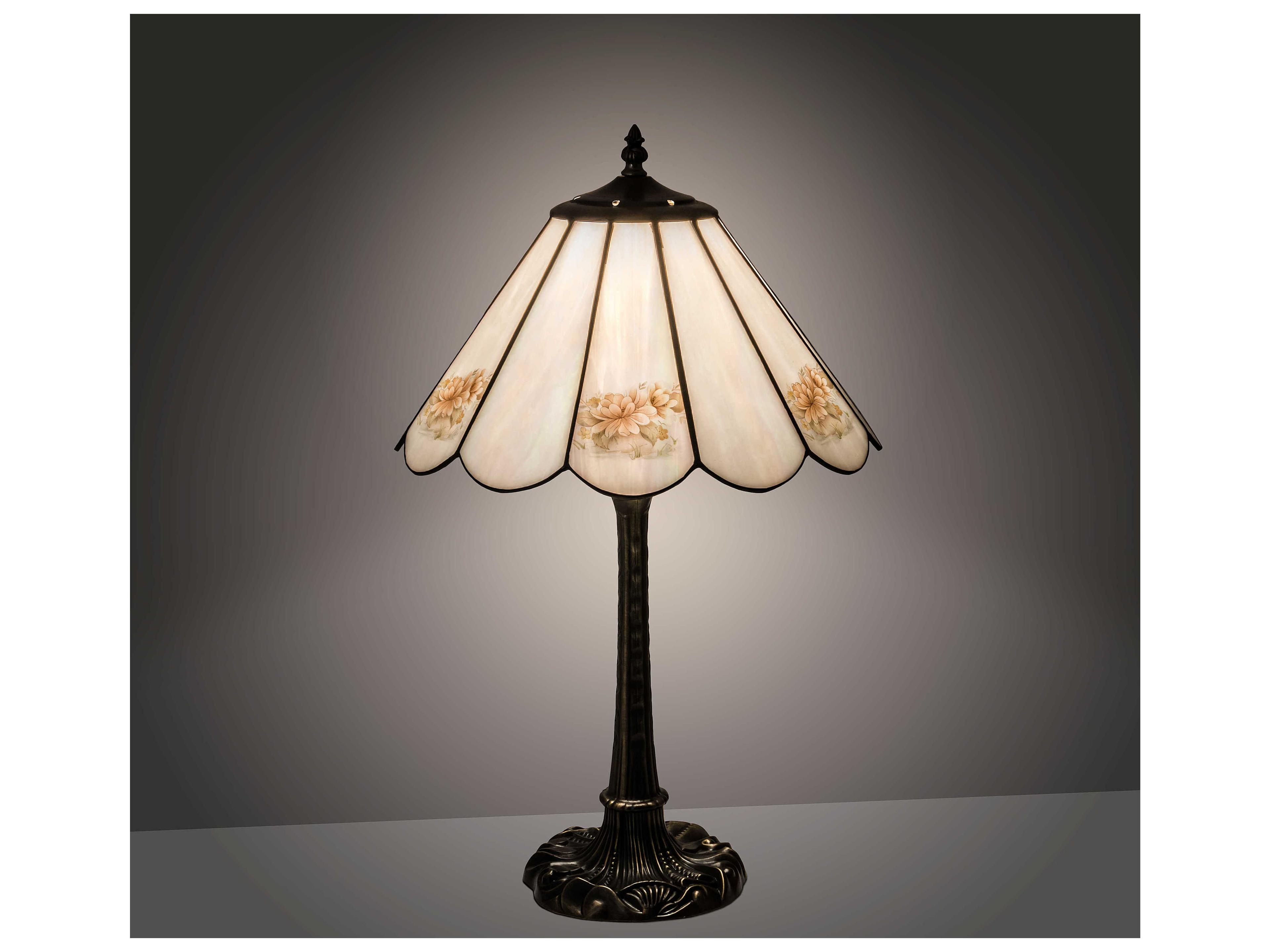 Meyda Roses Glass Coral Green Beige White Off Table Lamp