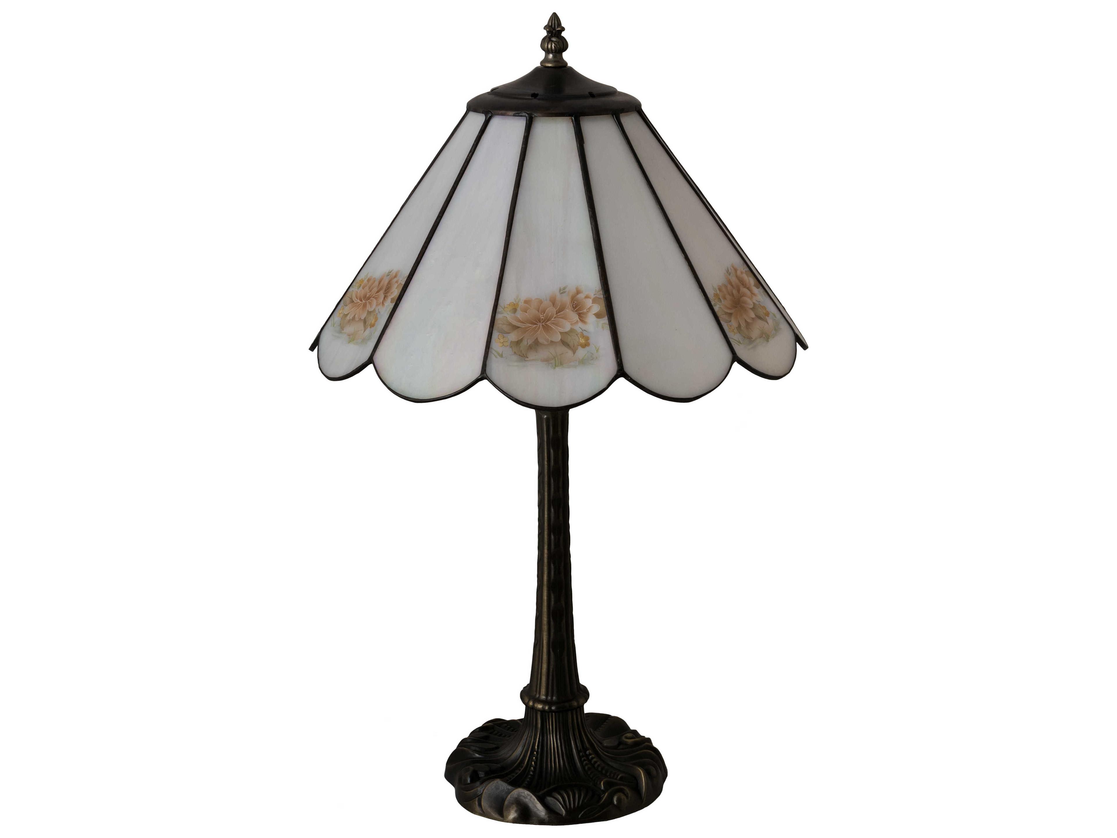 Meyda Roses Glass Coral Green Beige White Off Table Lamp