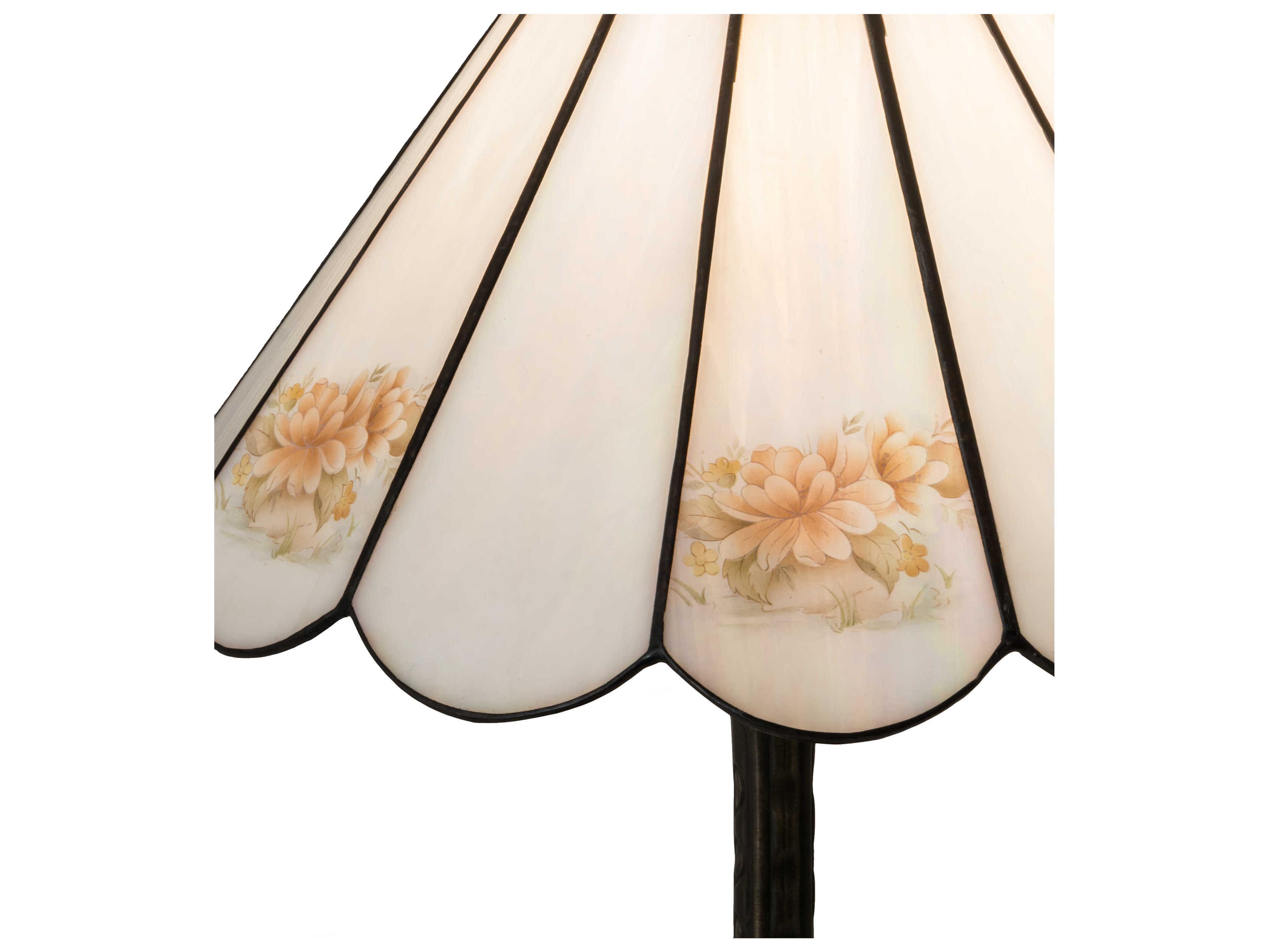 Meyda Roses Glass Coral Green Beige White Off Table Lamp