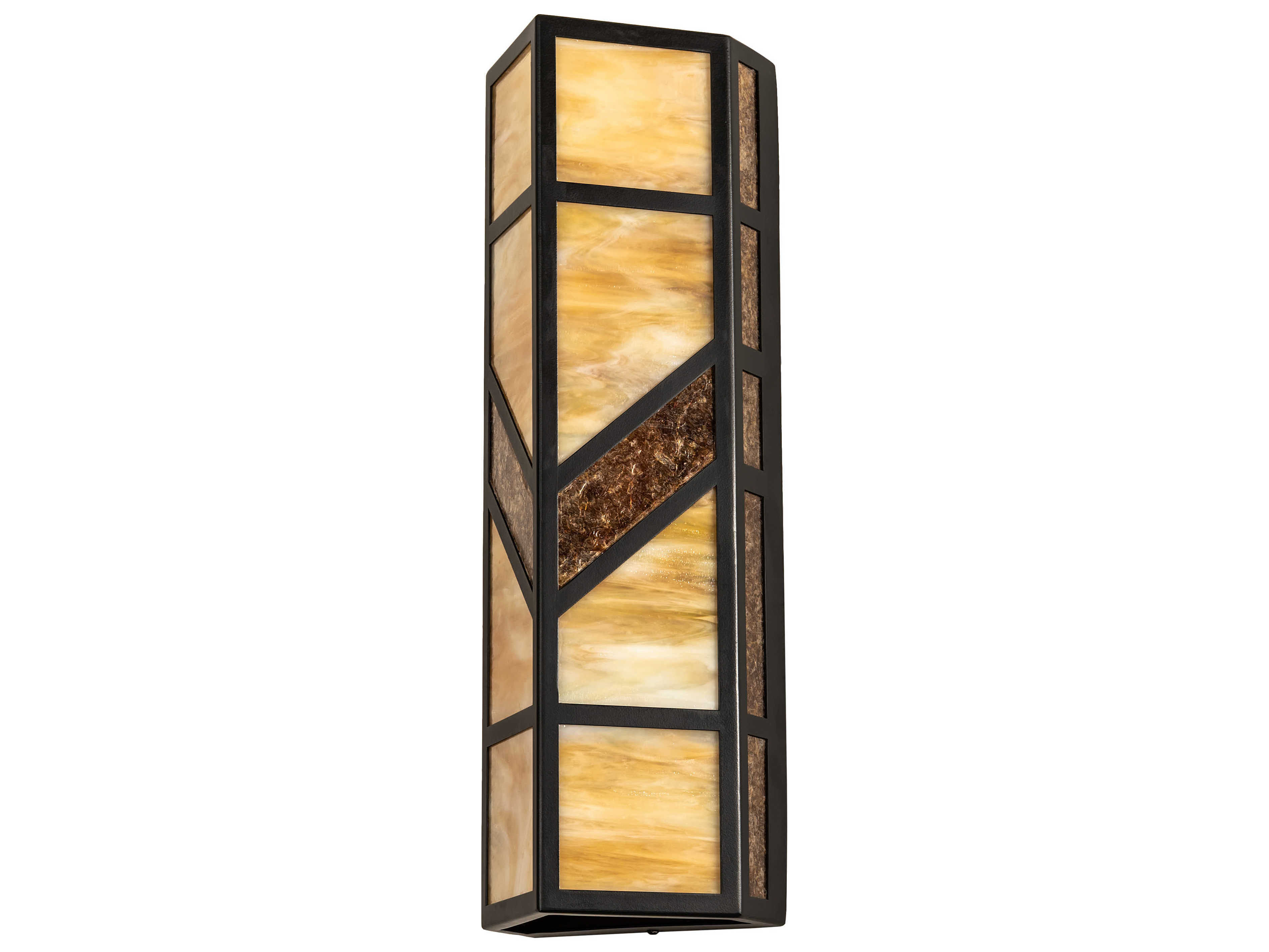 Meyda Santa Fe 2-Light Black Beige Amber Mica Brown Glass LED Wall Sconce