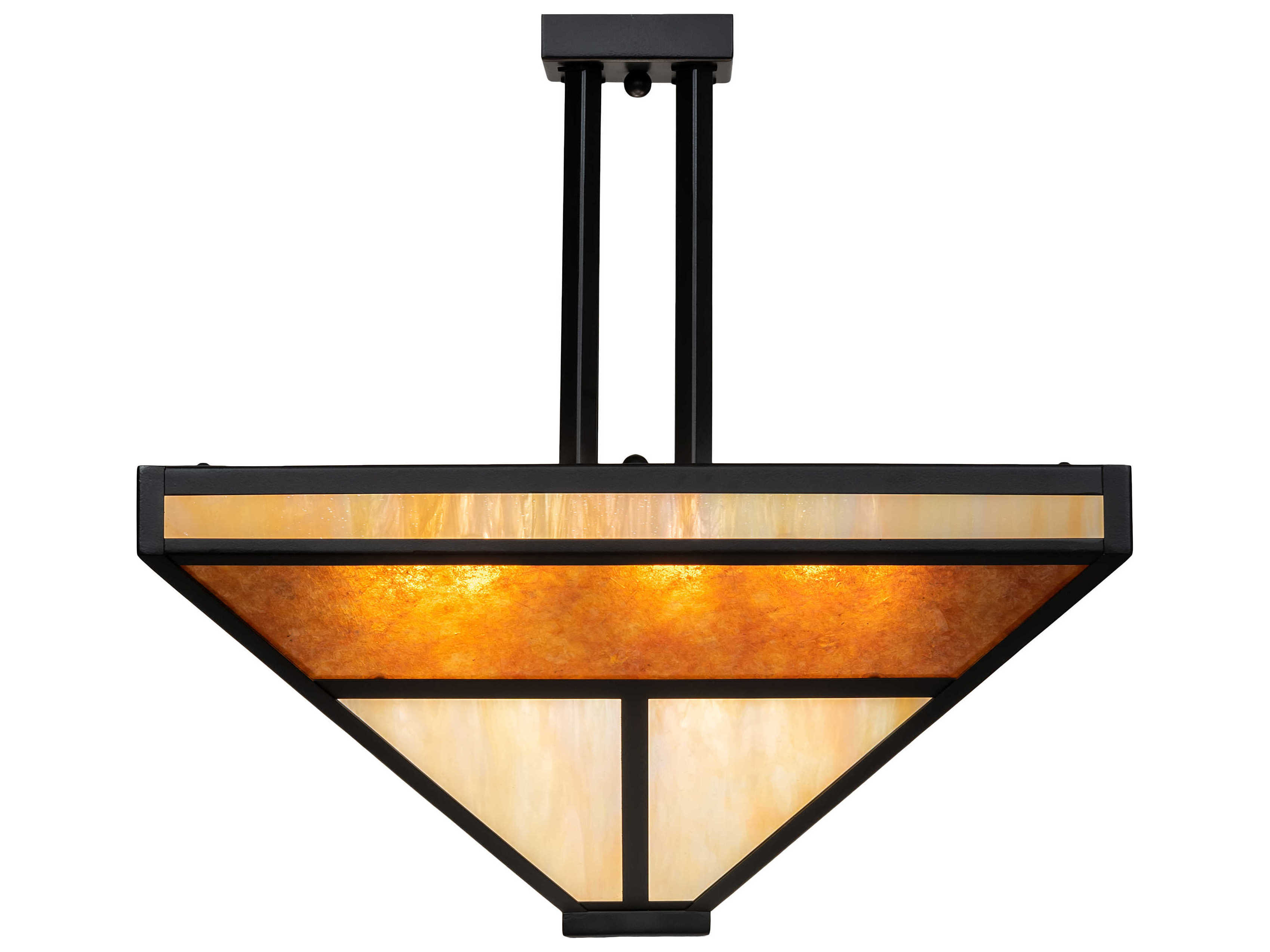 Meyda T-mission 8-Light Black Beige Amber Mica Brown Glass Semi Flush Mount