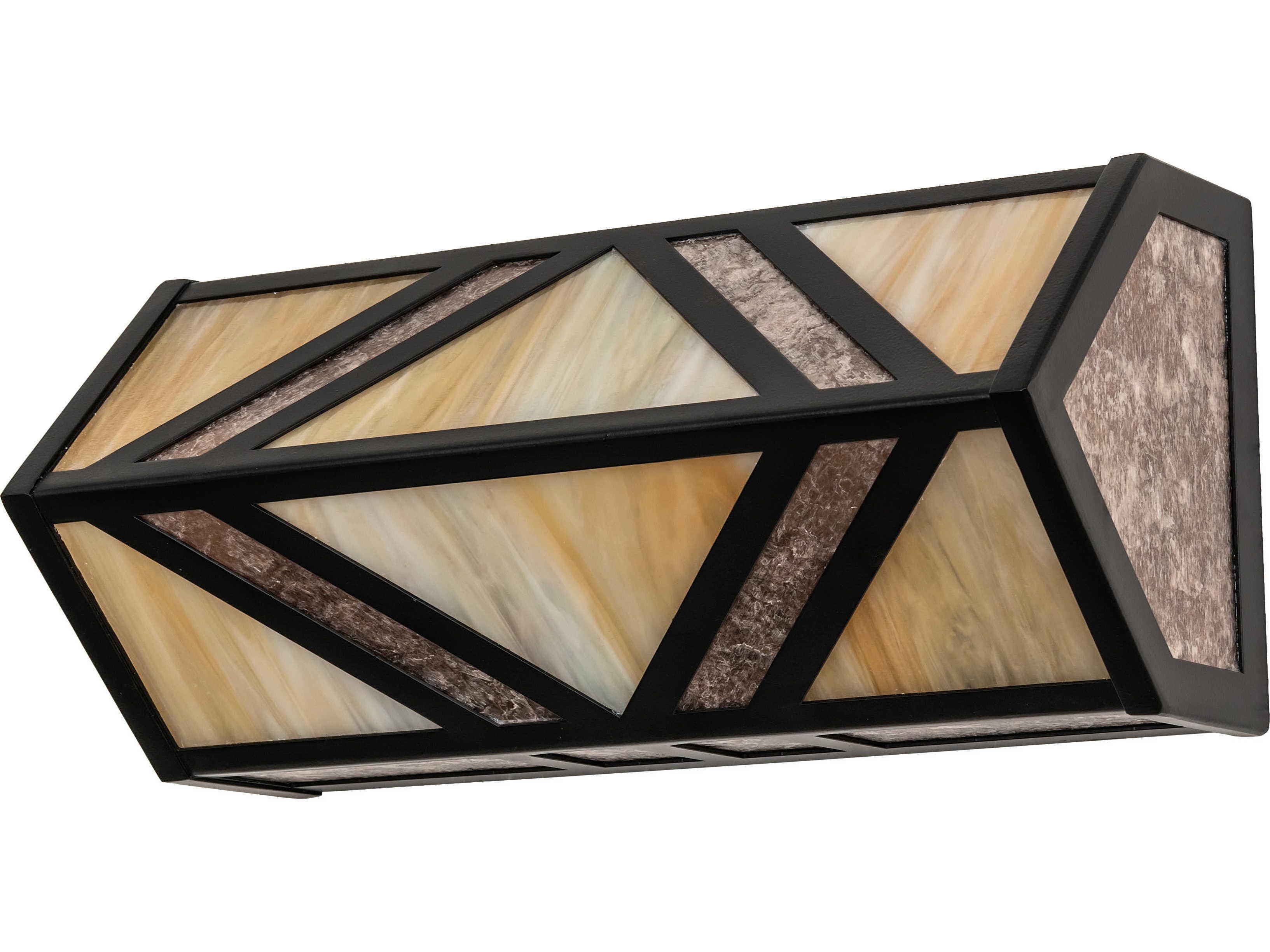 Meyda Santa Fe 2-Light Black Beige Silver Mica Off White Glass LED Vanity Light