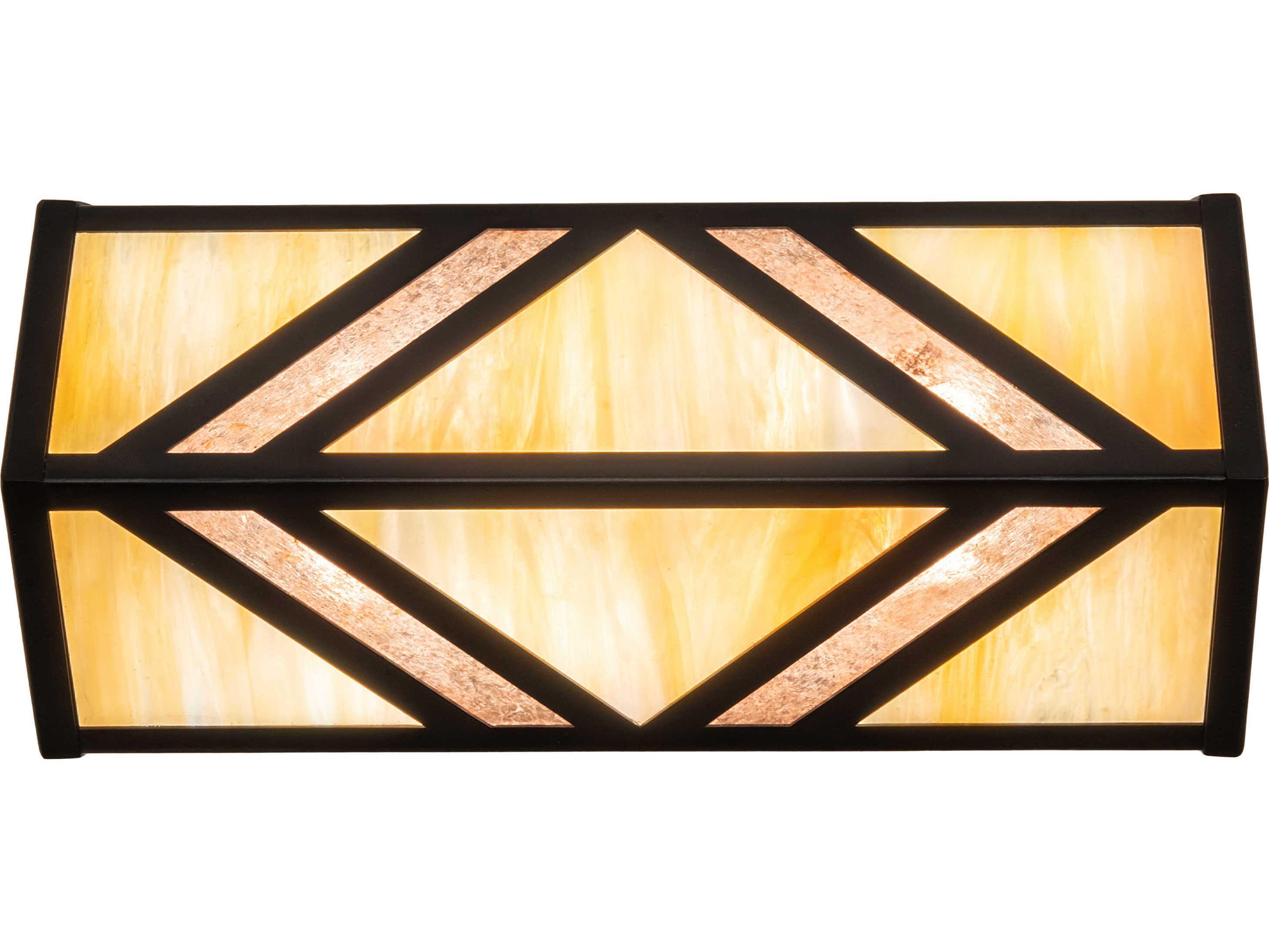 Meyda Santa Fe 2-Light Black Beige Silver Mica Off White Glass LED Vanity Light