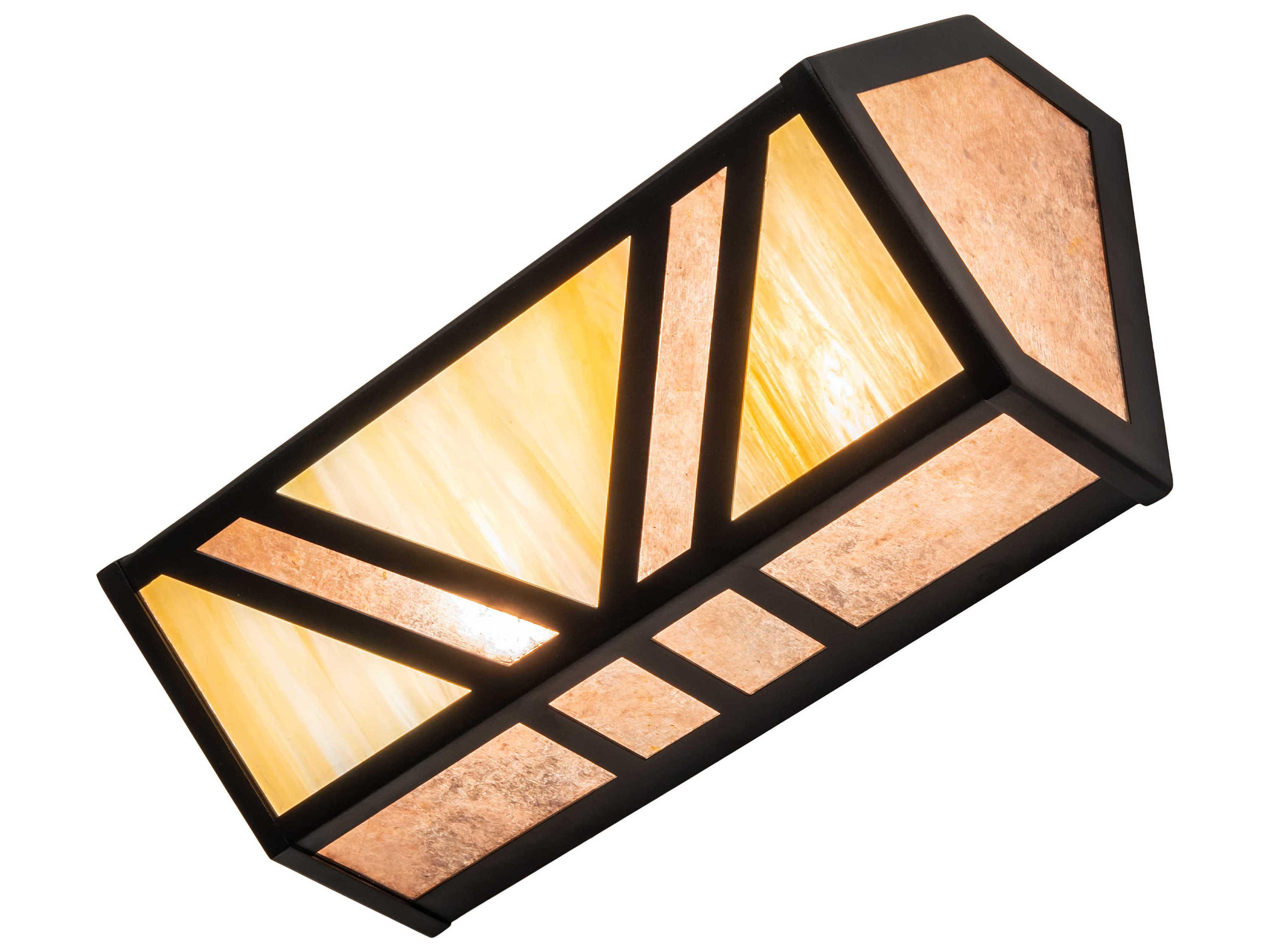 Meyda Santa Fe 2-Light Black Beige Silver Mica Off White Glass LED Vanity Light