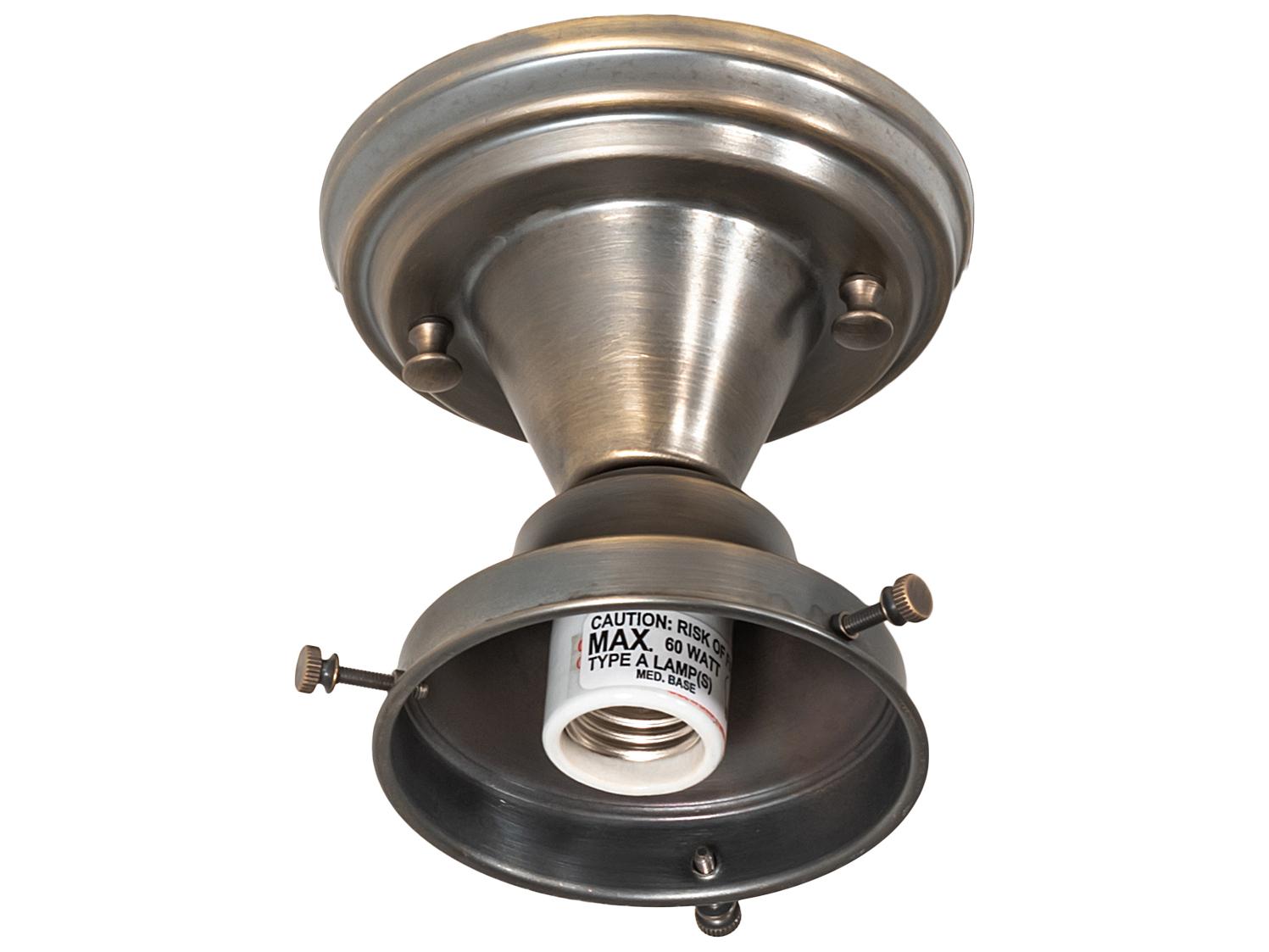 Meyda Revival Schoolhouse 1-Light Antique Brass White Glass Semi Flush Mount