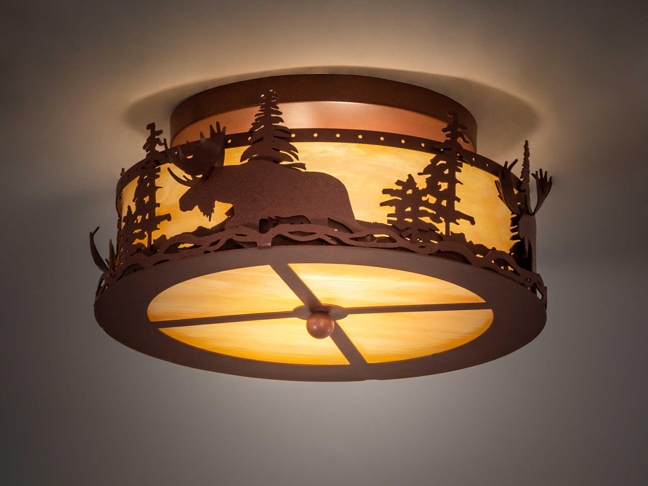 Meyda Moose At Dusk 2-Light Rust Brown Glass Drum Flush Mount