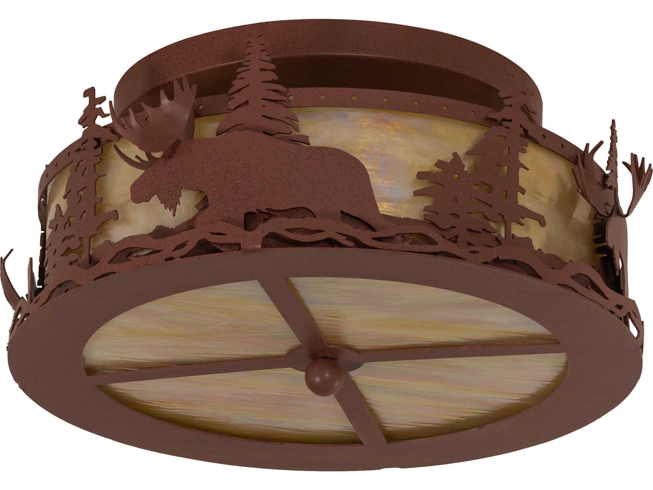 Meyda Moose At Dusk 2-Light Rust Brown Glass Drum Flush Mount