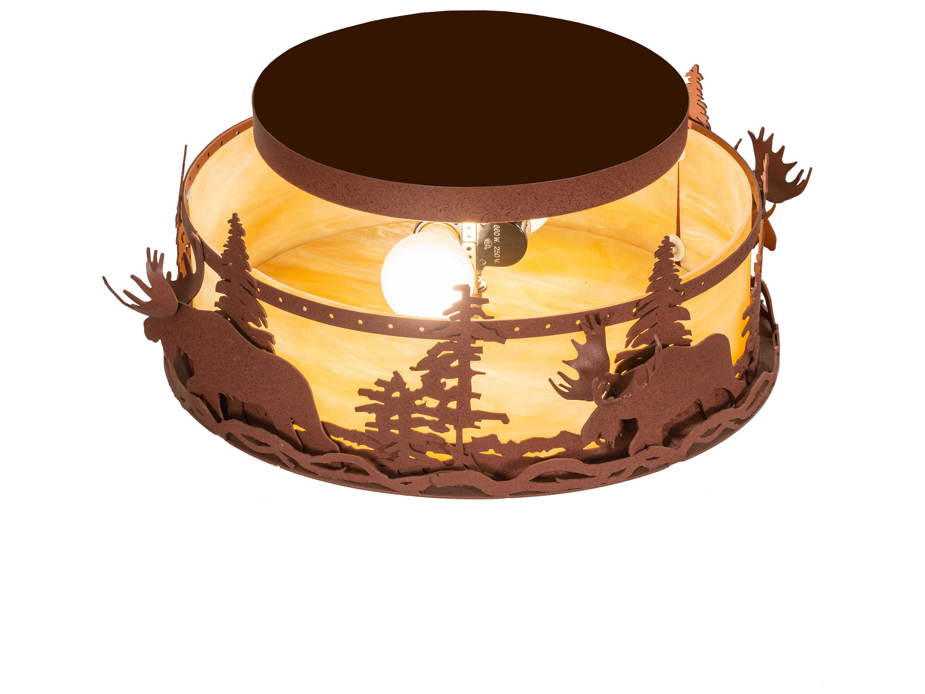Meyda Moose At Dusk 2-Light Rust Brown Glass Drum Flush Mount