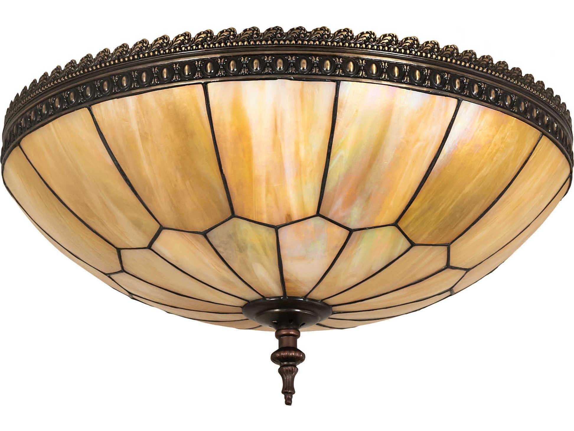 Meyda Vincent Honeycomb 4-Light Mauve Beige Brown Glass Tiffany Bowl Flush Mount