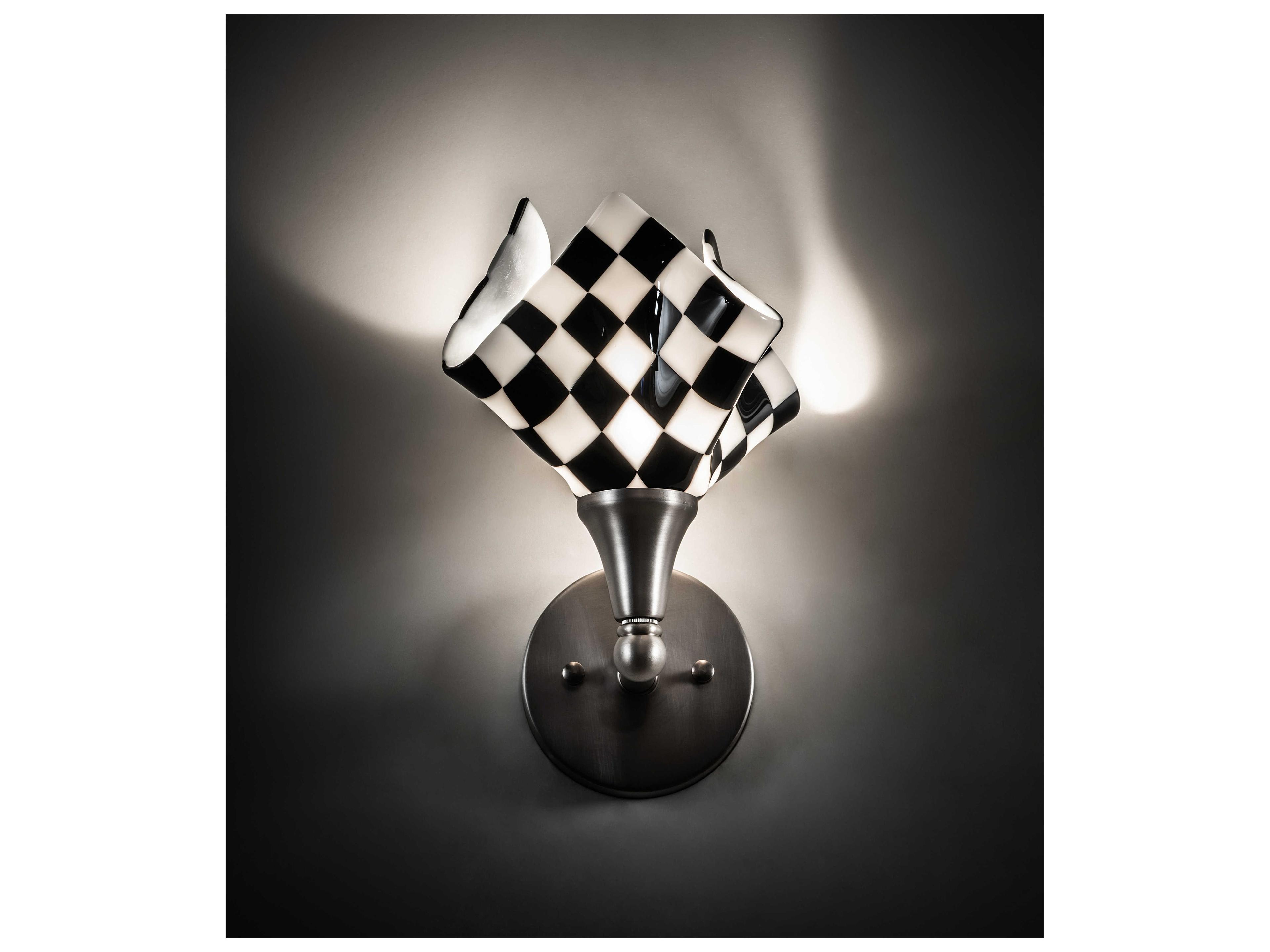 Meyda Handkerchief 1-Light Brushed Nickel Black Glass Wall Sconce