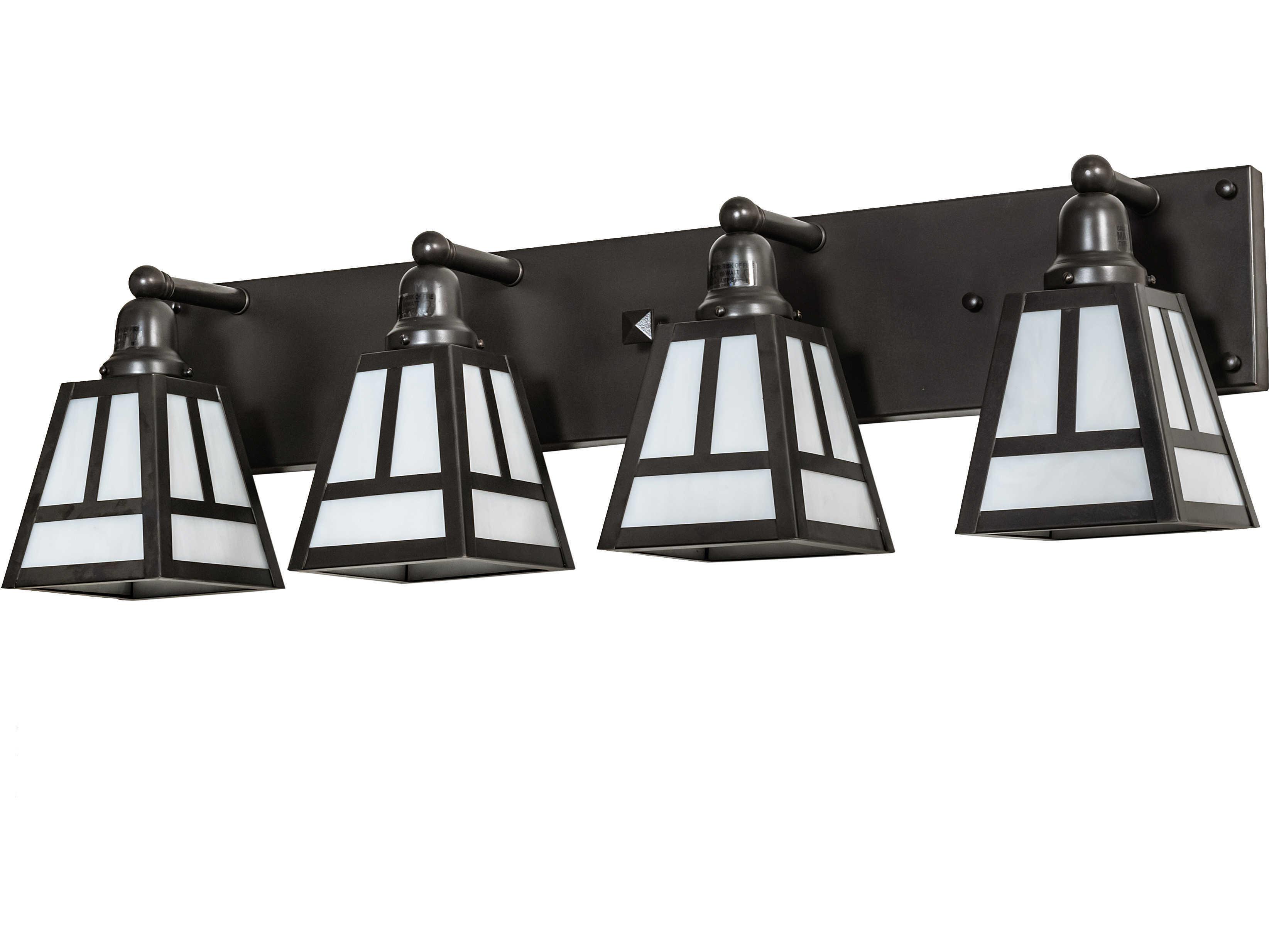 Meyda T-mission 4-Light Craftsman Brown White Glass Vanity Light