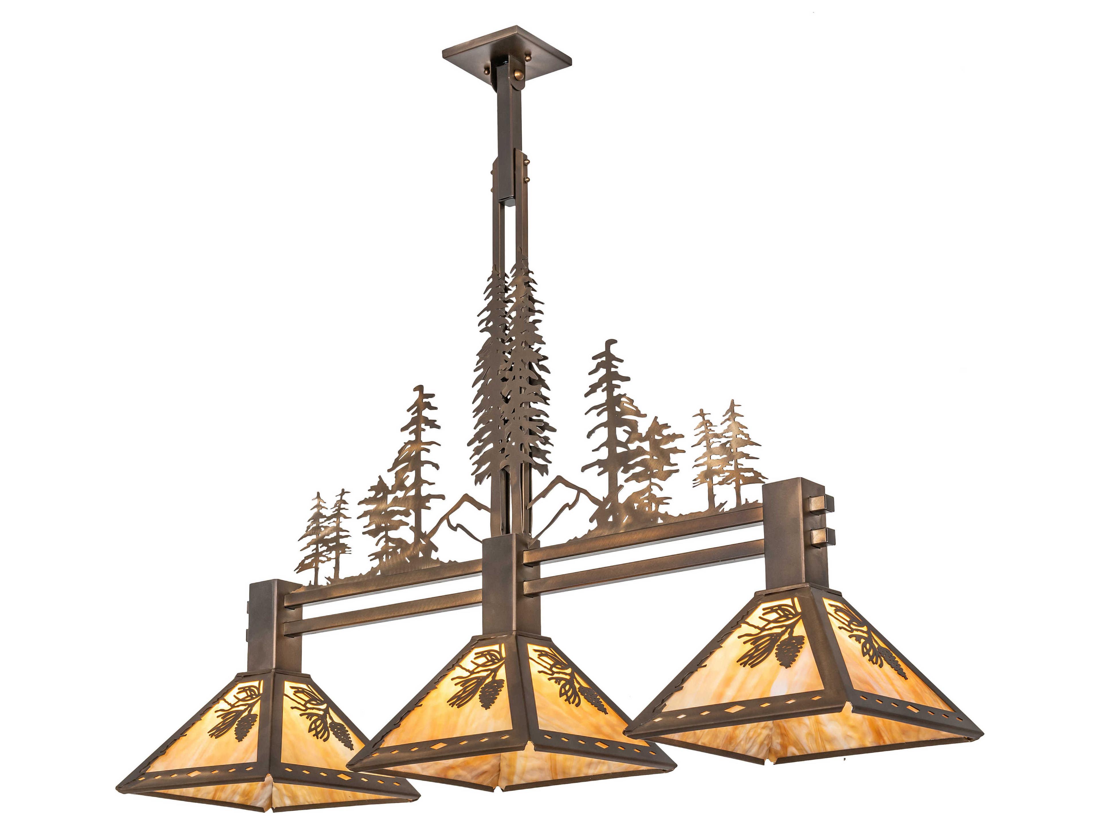 Meyda Winter Pine 3-Light Antique Copper Off White Glass Island Pendant