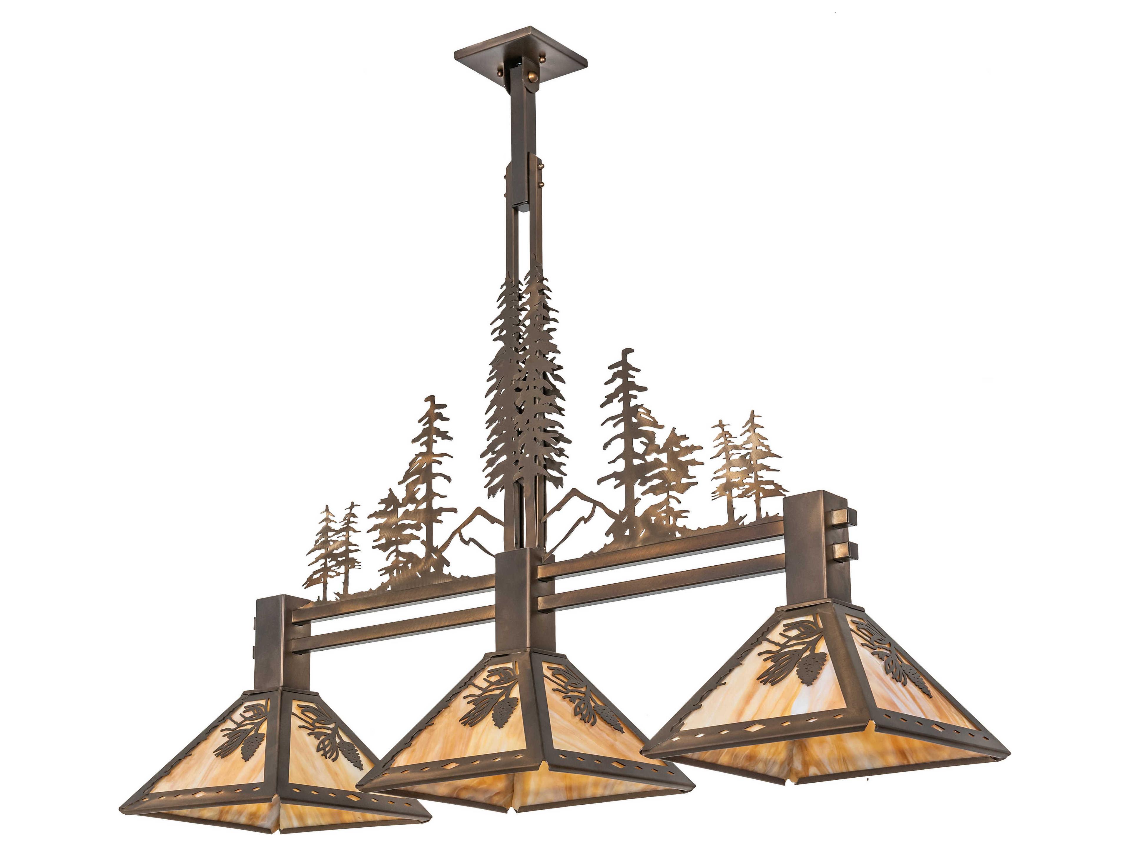 Meyda Winter Pine 3-Light Antique Copper Off White Glass Island Pendant