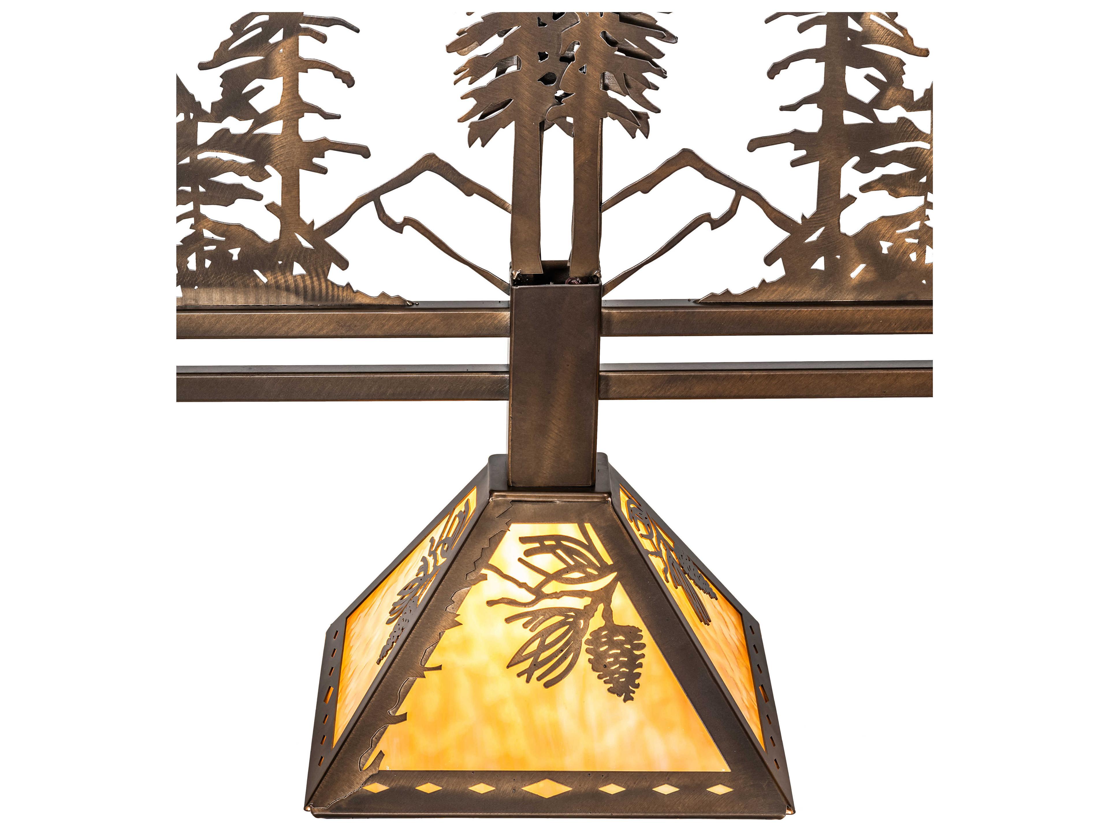 Meyda Winter Pine 3-Light Antique Copper Off White Glass Island Pendant