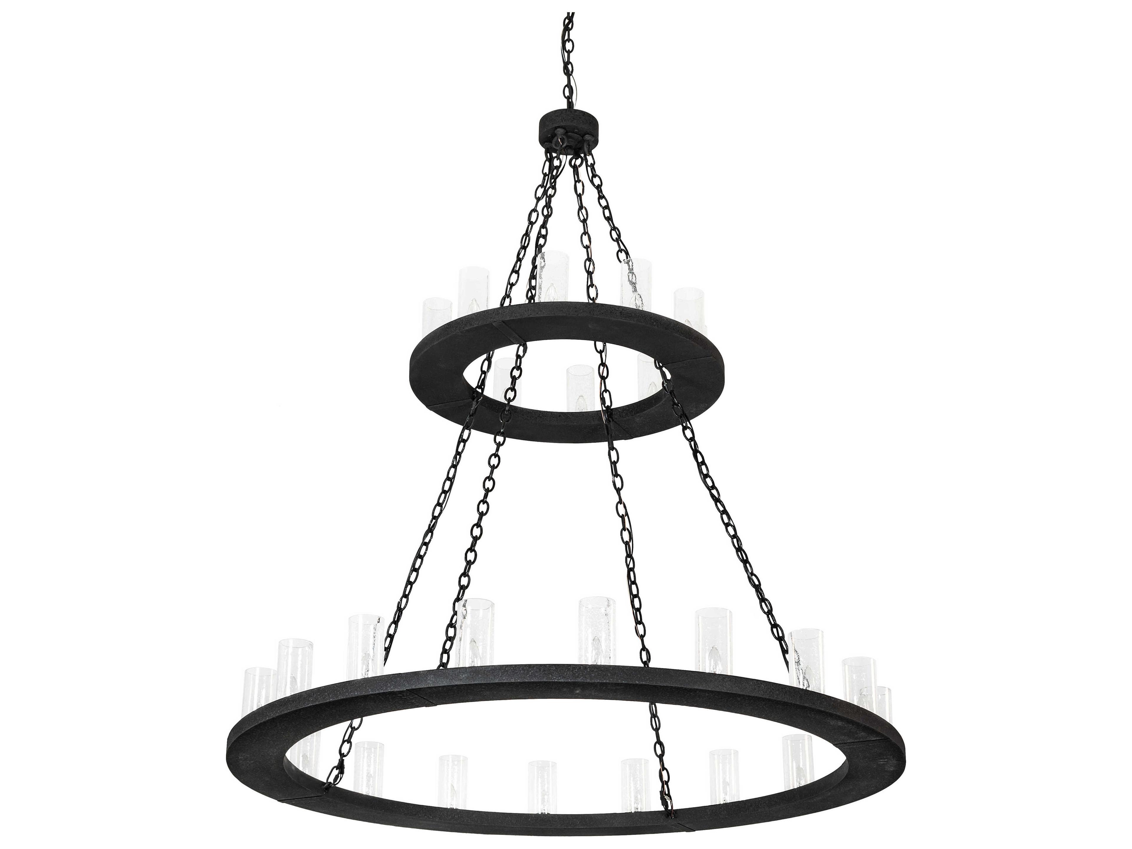 Meyda Loxley 28-Light Black Clear Seedy Glass Cylinder Round Chandelier
