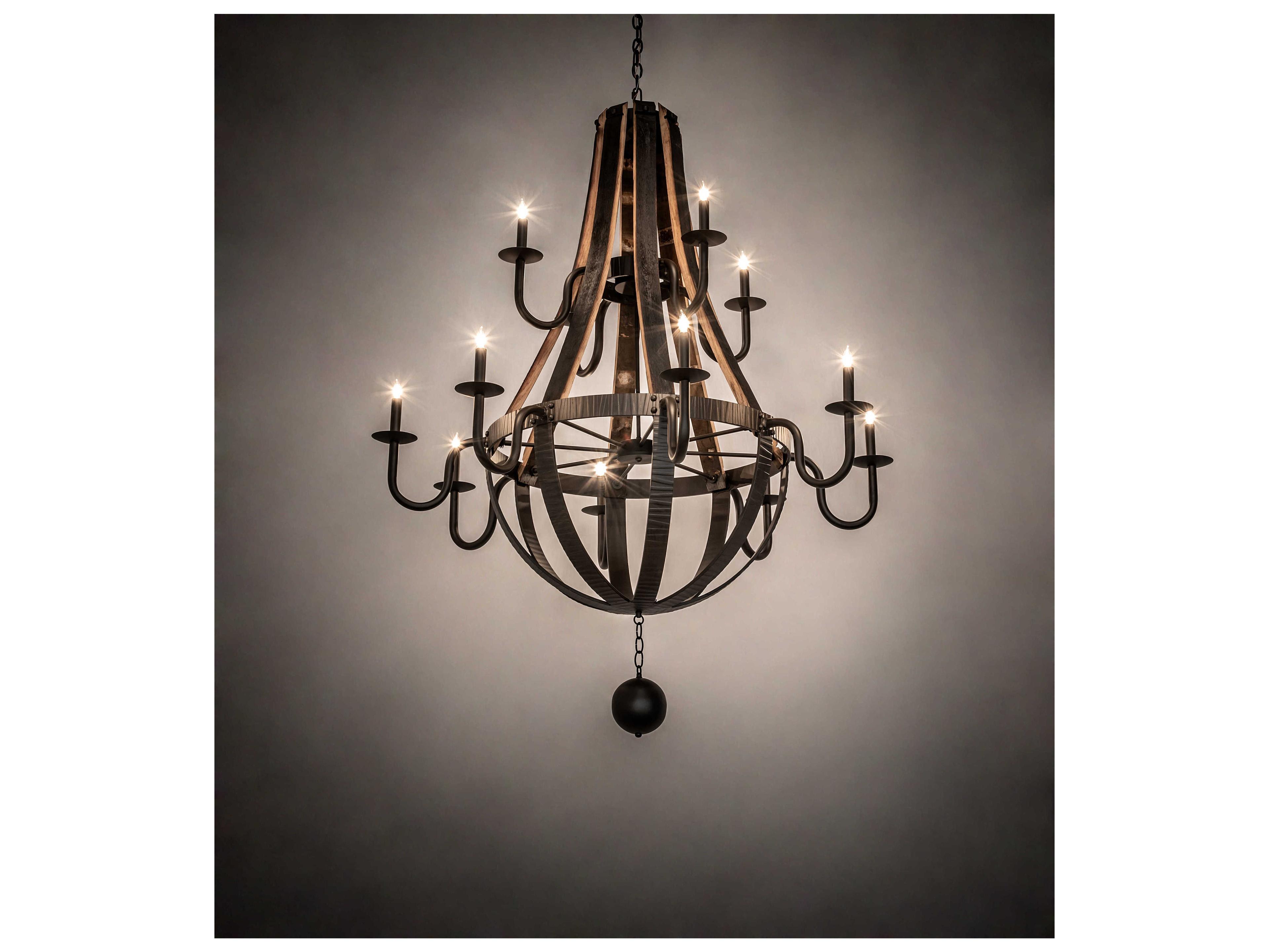 Meyda Barrel Stave 12-Light Natural Wood Oil Rubbed Bronze Brown Candelabra Tiered Chandelier