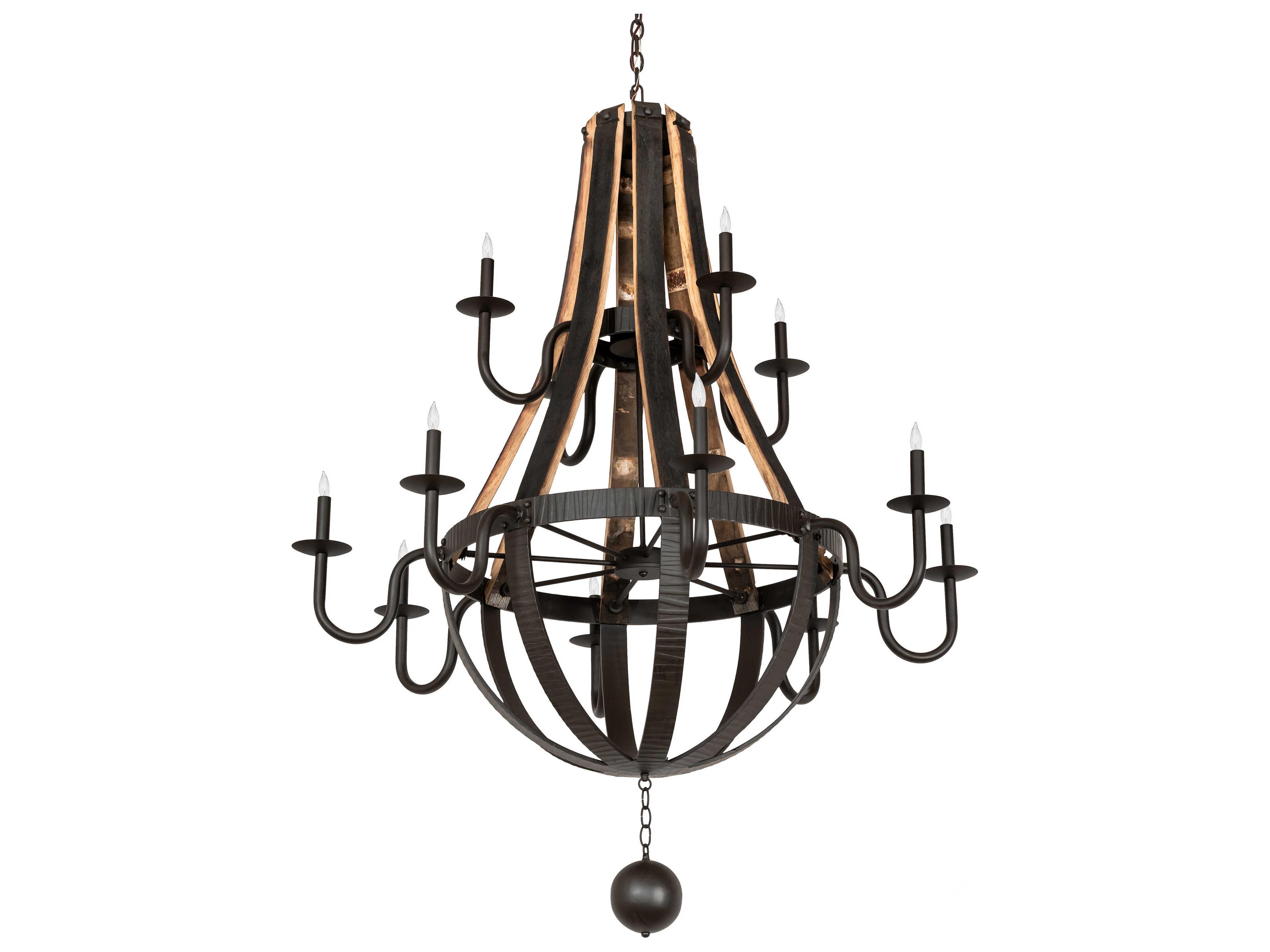 Meyda Barrel Stave 12-Light Natural Wood Oil Rubbed Bronze Brown Candelabra Tiered Chandelier