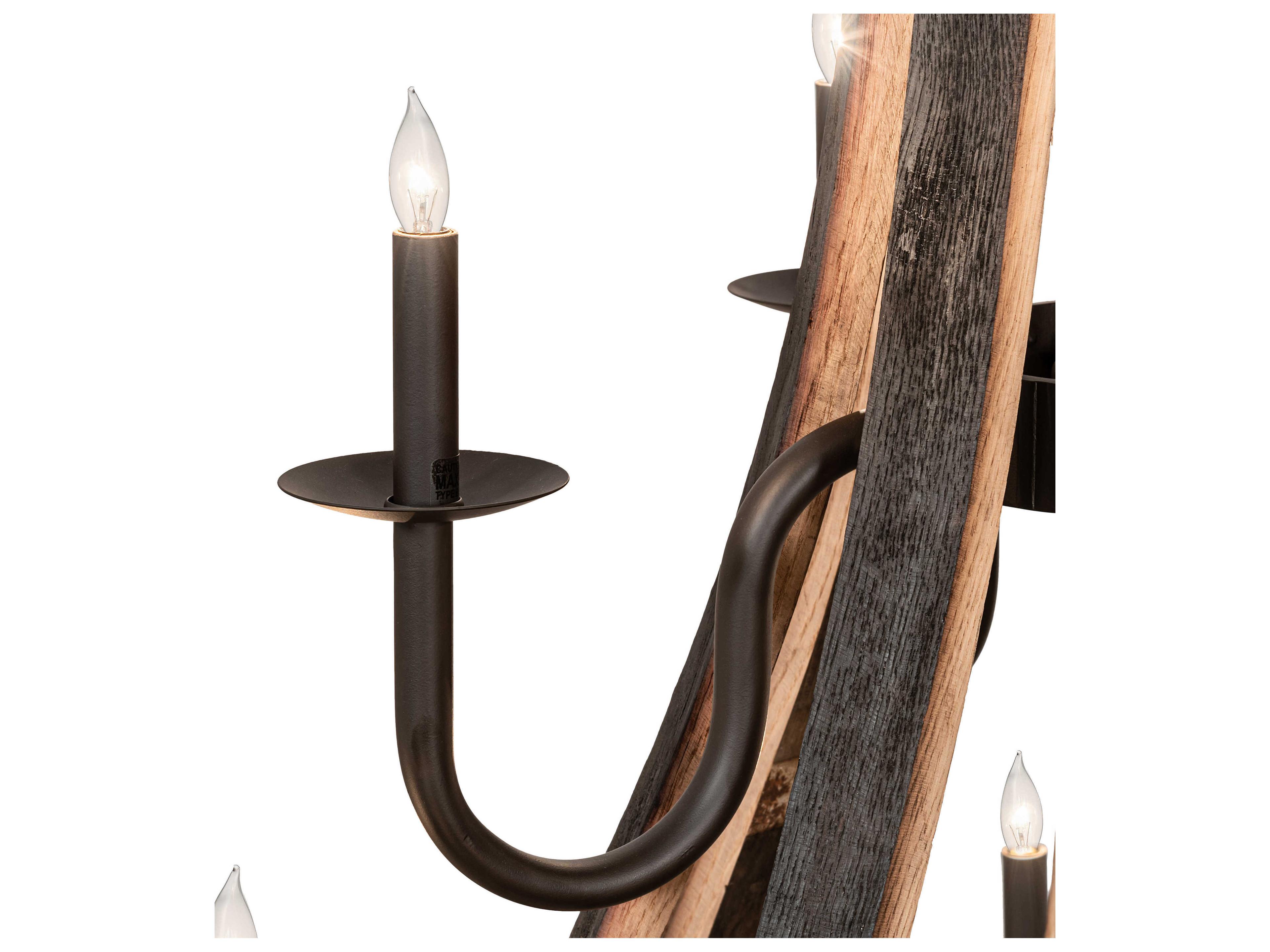 Meyda Barrel Stave 12-Light Natural Wood Oil Rubbed Bronze Brown Candelabra Tiered Chandelier