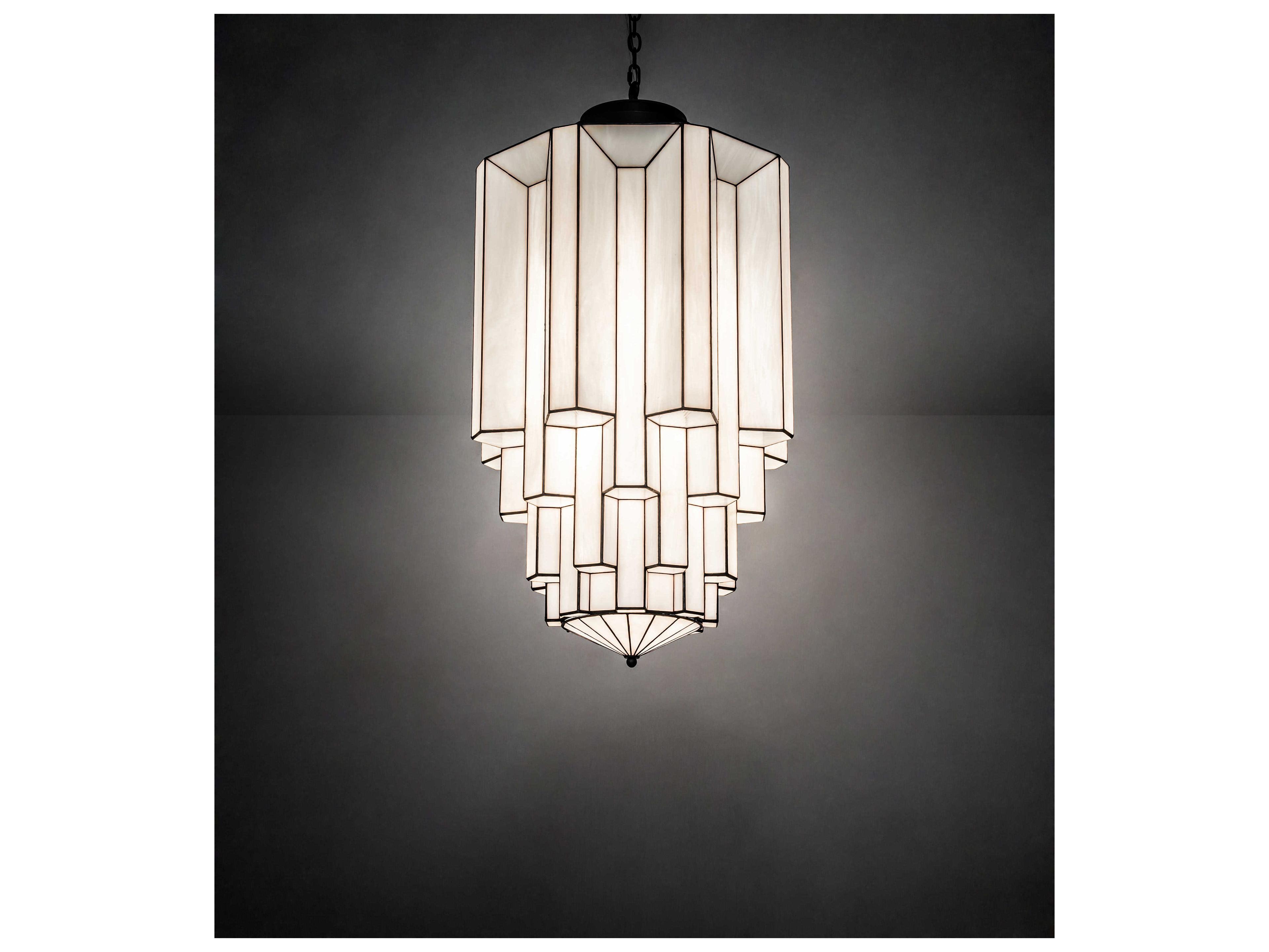 Meyda Paramount 8-Light Black White Glass Cylinder Pendant