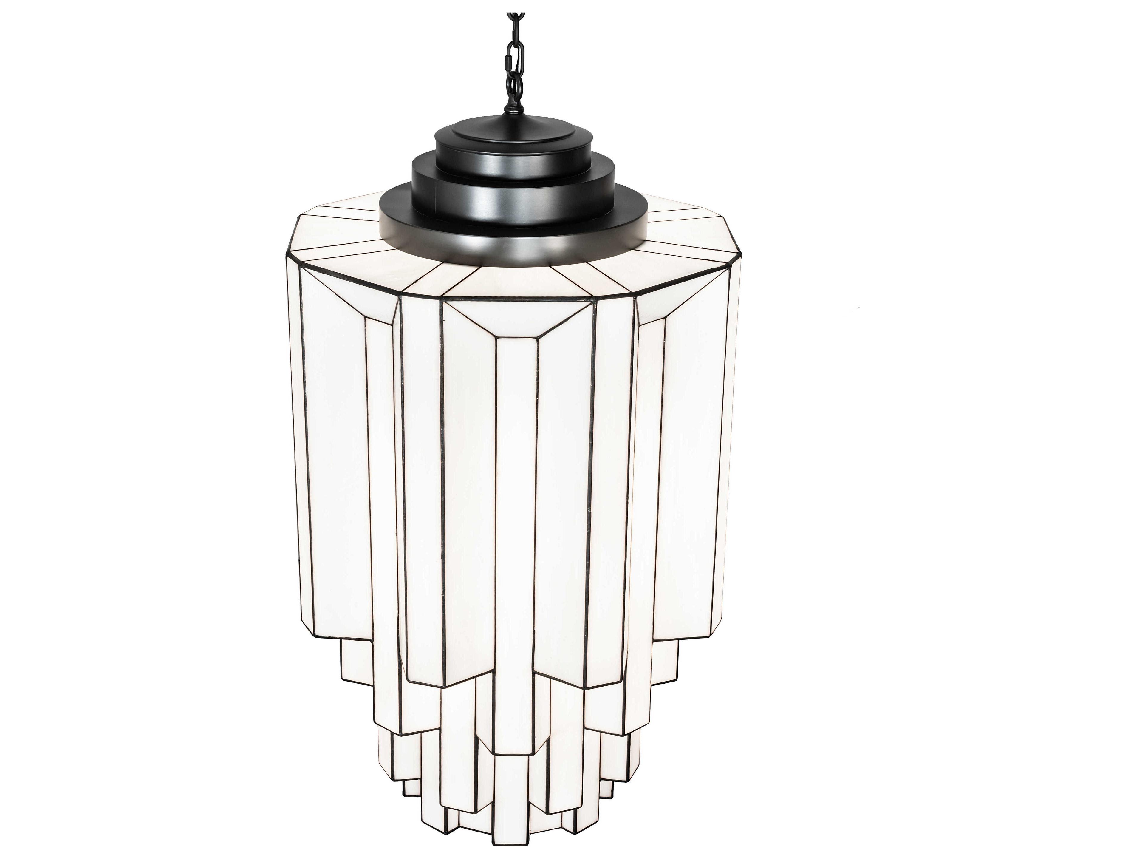 Meyda Paramount 8-Light Black White Glass Cylinder Pendant